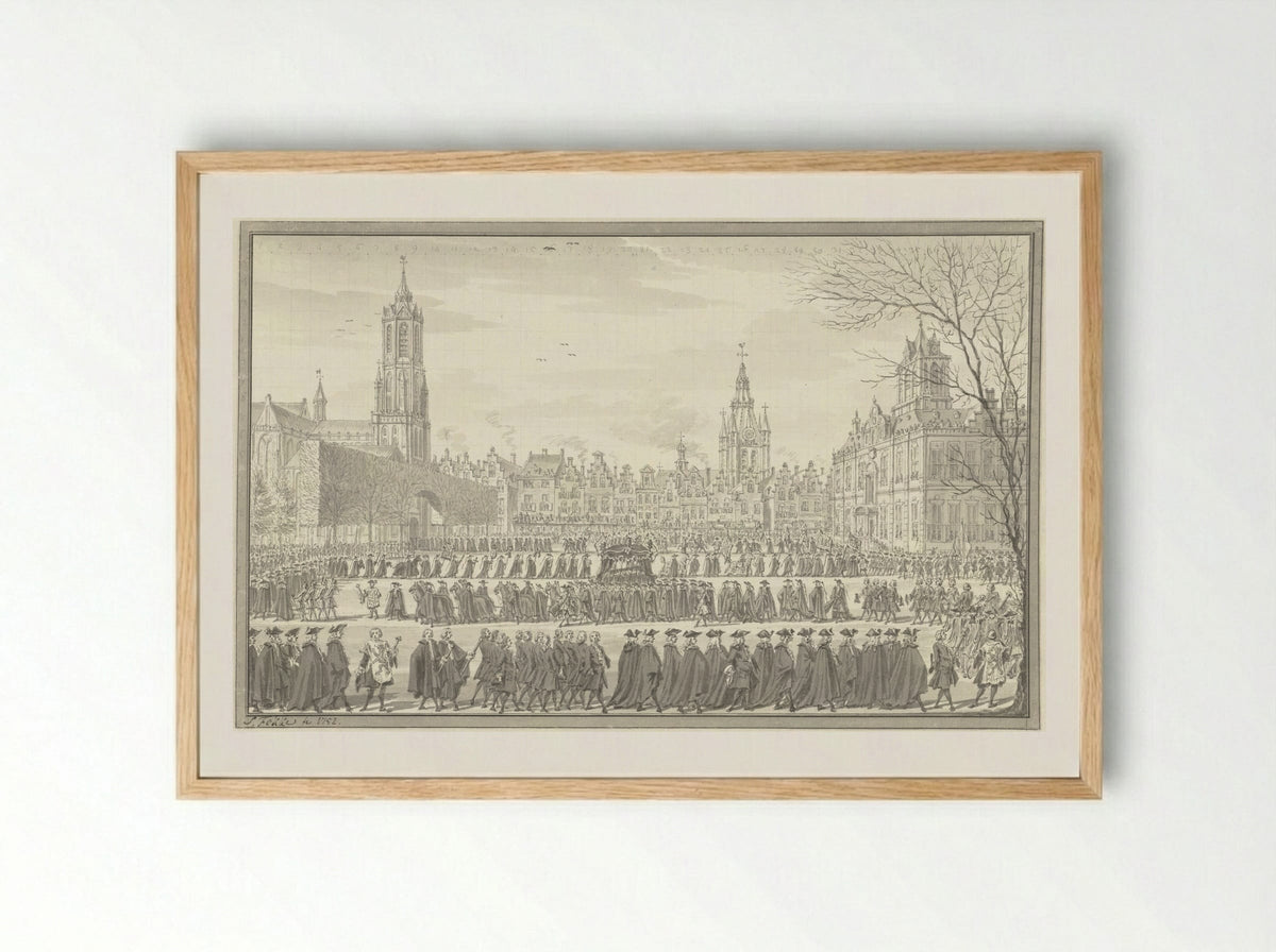 Lijkstatie van prins Willem IV te Delft, 4 februari 1752 - Simon Fokke - Framed Print Wood