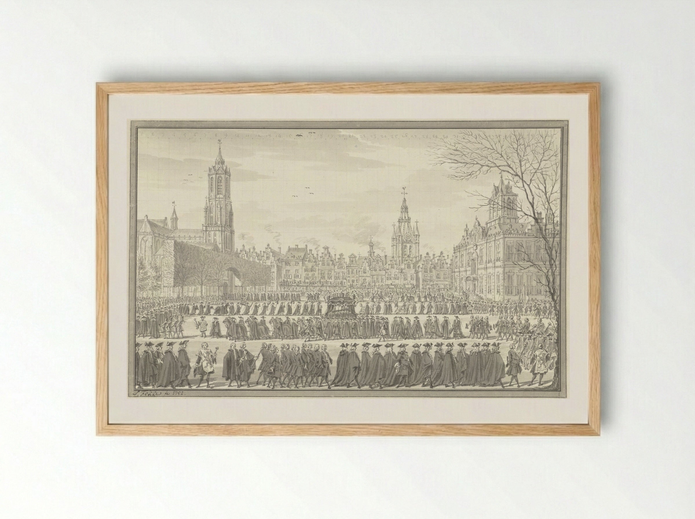 Lijkstatie van prins Willem IV te Delft, 4 februari 1752 - Simon Fokke - Framed Print Wood
