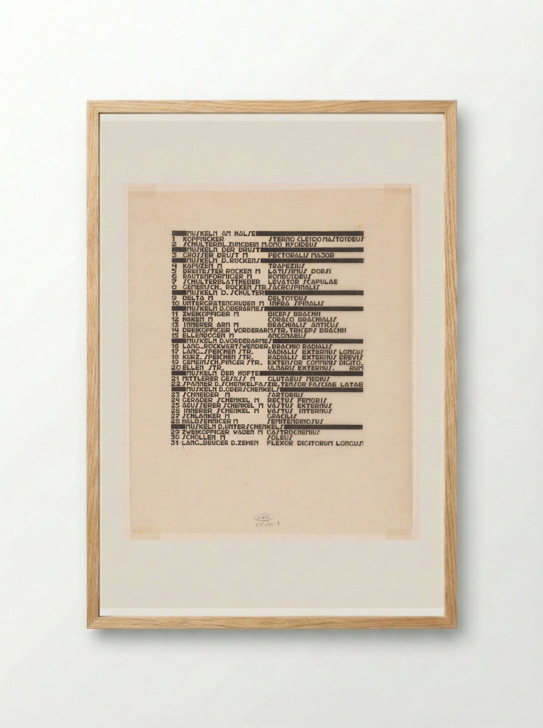 Lijst van hals-, arm- en zijspieren in Duits en Latijn - Reijer Stolk - Framed Print Wood