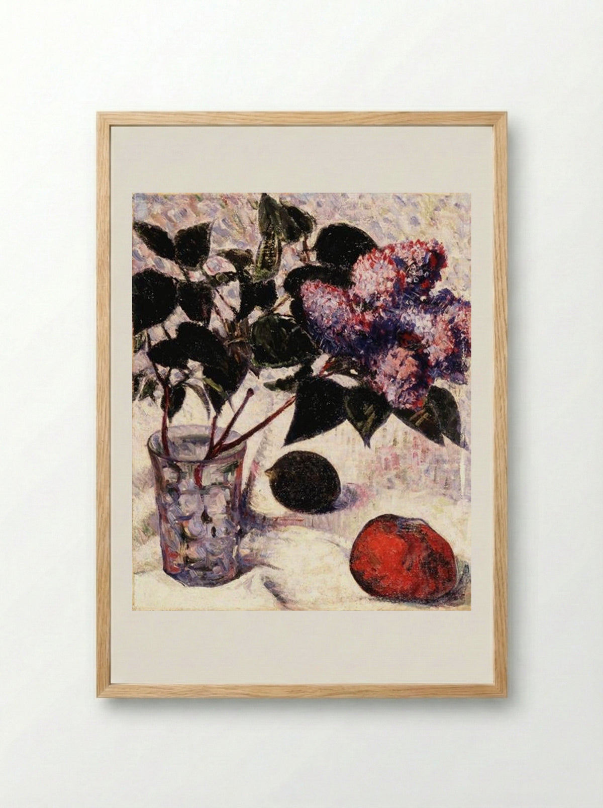 Lilacs in a Glass, Apple and Lemon - Meijer de Haan - Framed Print Wood