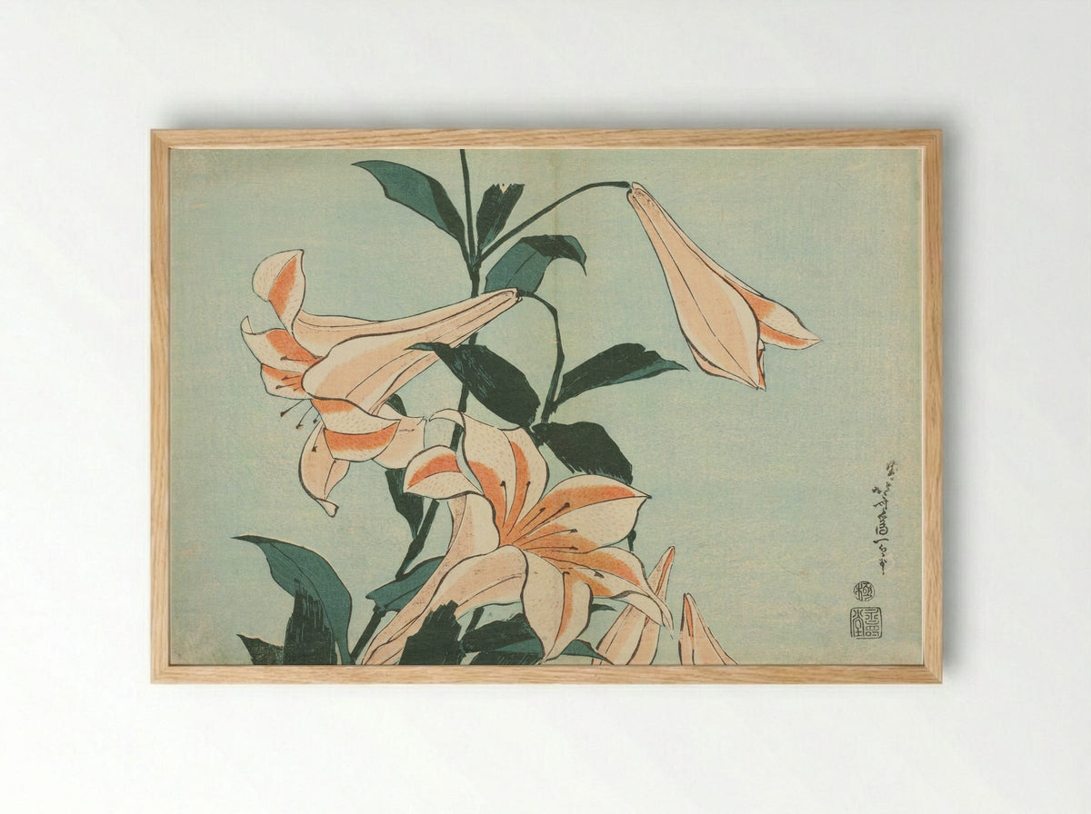 Lilies, from an untitled series of Large Flowers - Katsushika Hokusai - Framed Print Wood