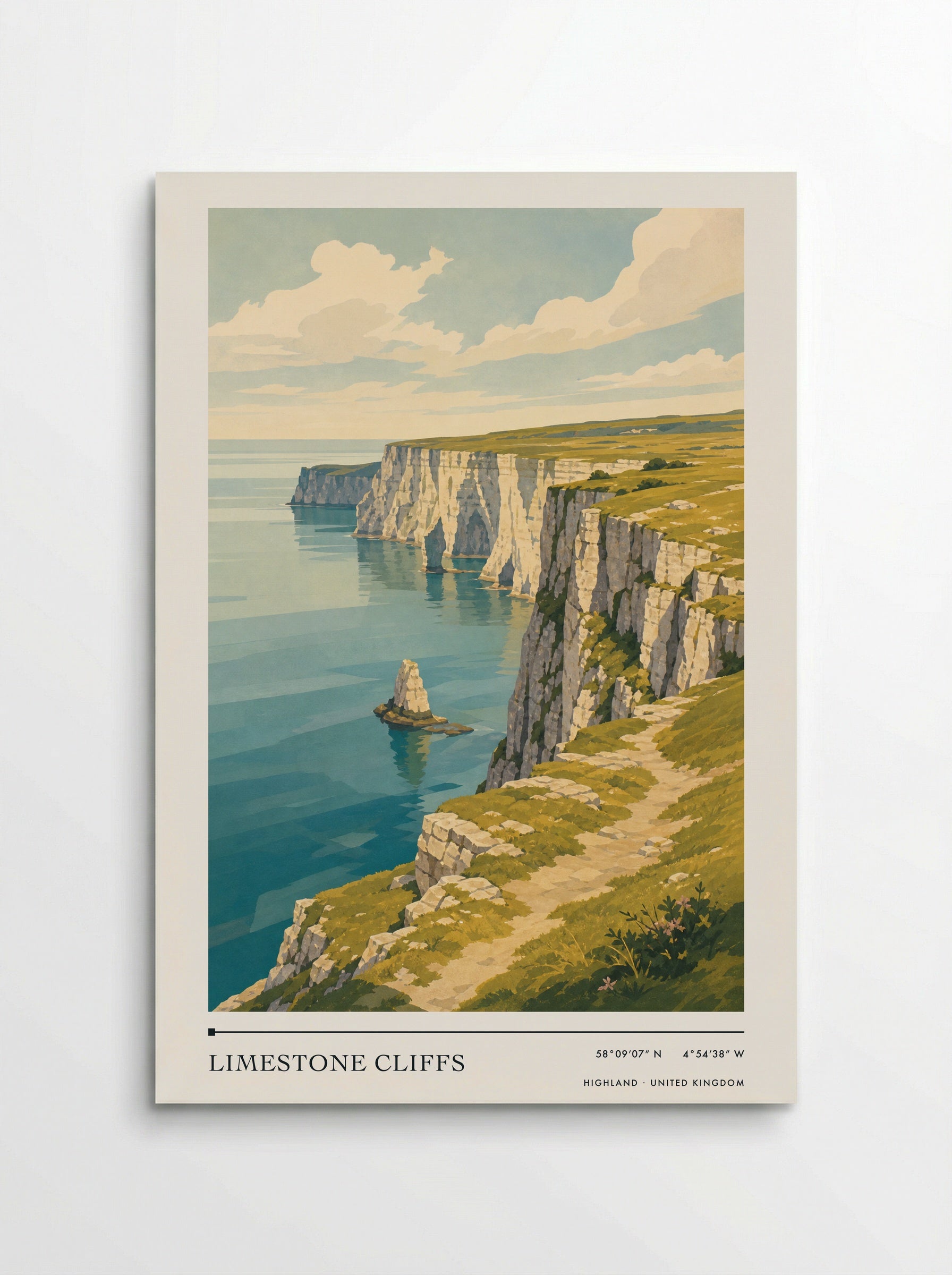 Limestone Cliffs Highland United Kingdom Travel Poster - Poster