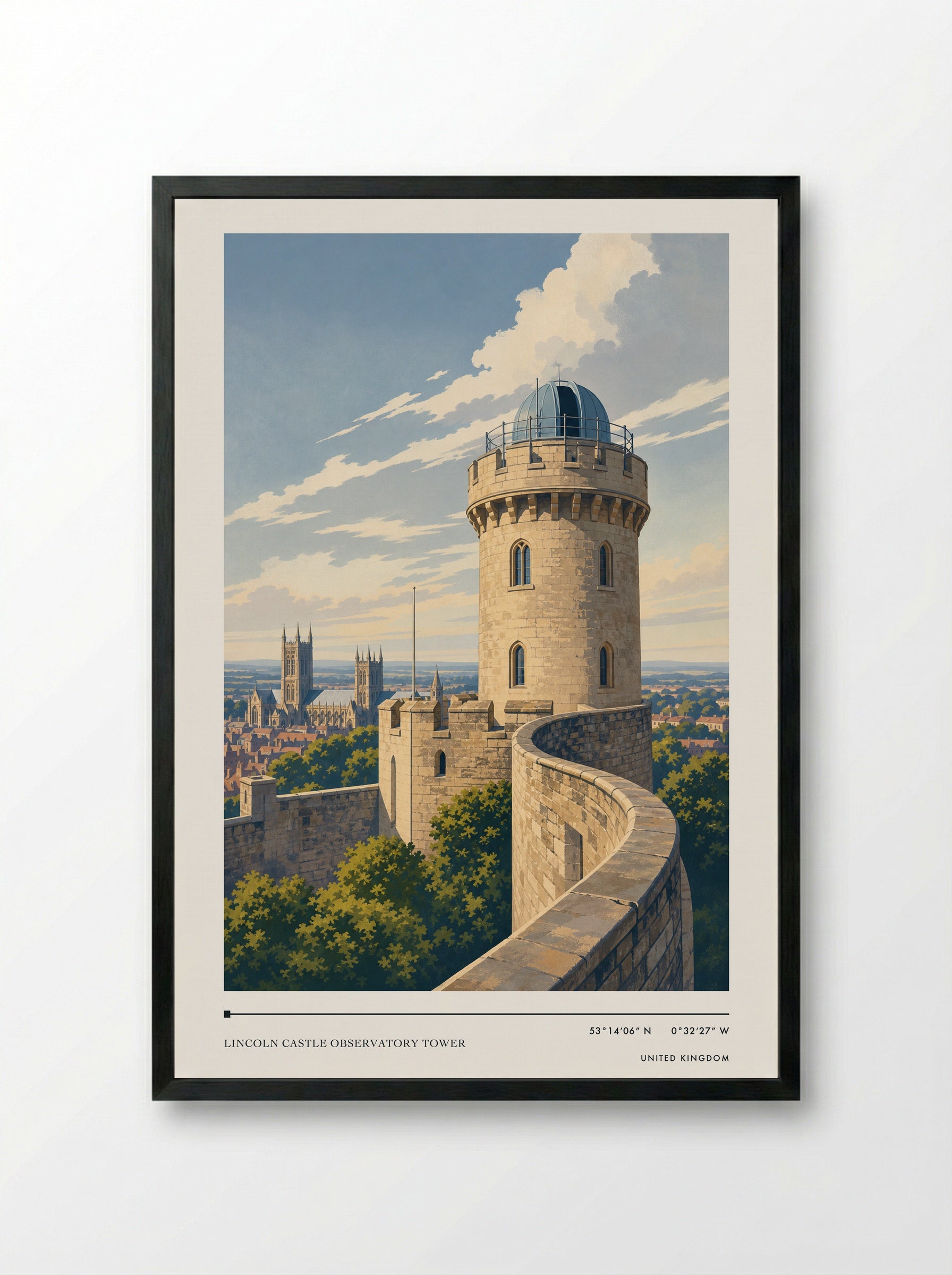 Lincoln Castle Observatory Tower United Kingdom Travel Poster - Framed Print Black
