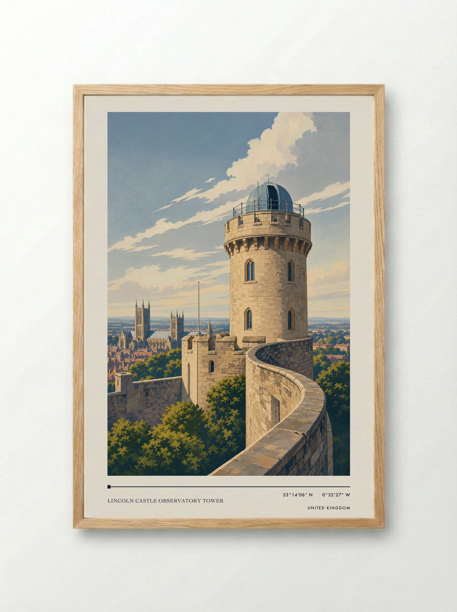 Lincoln Castle Observatory Tower United Kingdom Travel Poster - Framed Print Wood
