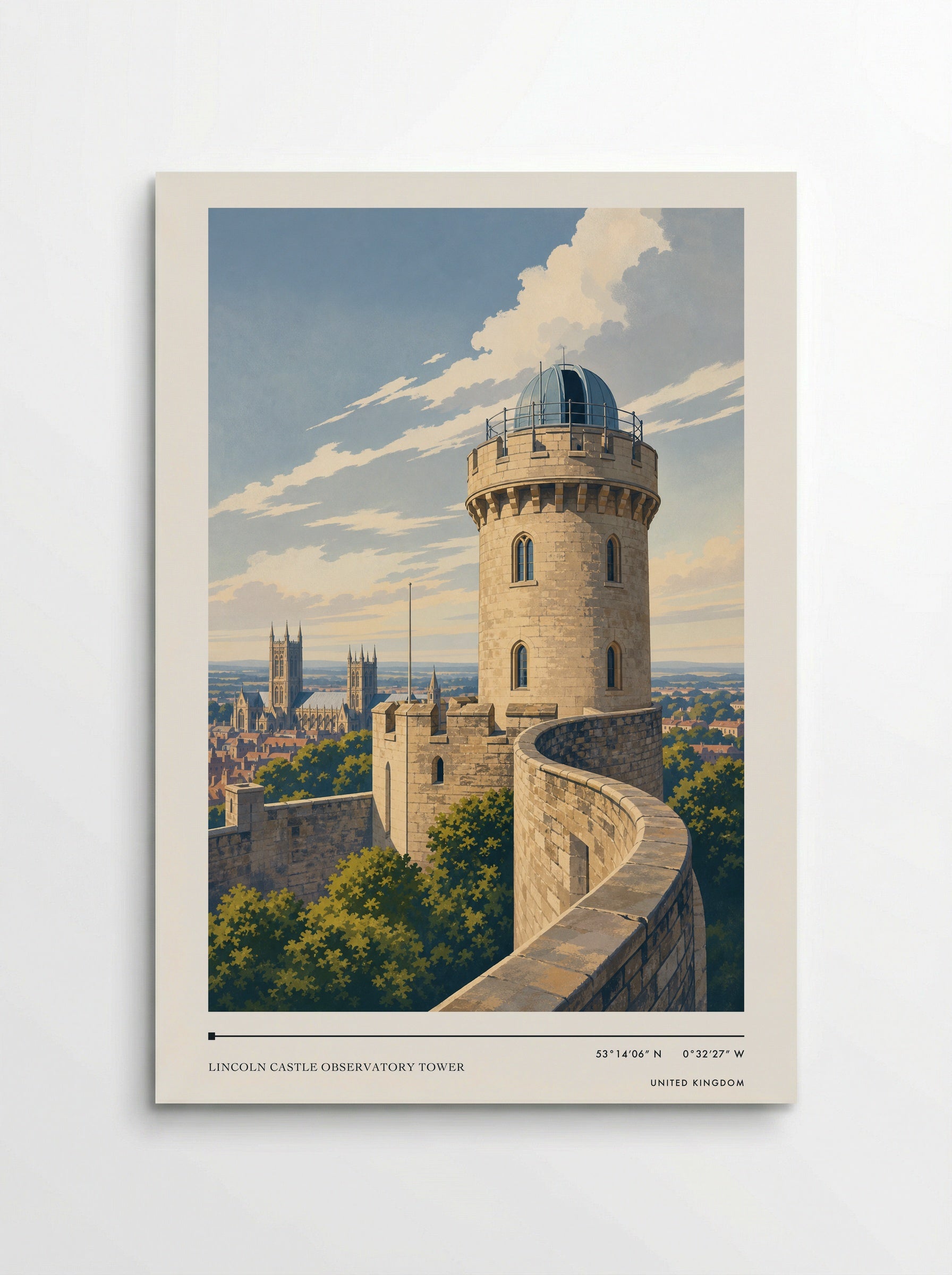 Lincoln Castle Observatory Tower United Kingdom Travel Poster - Poster