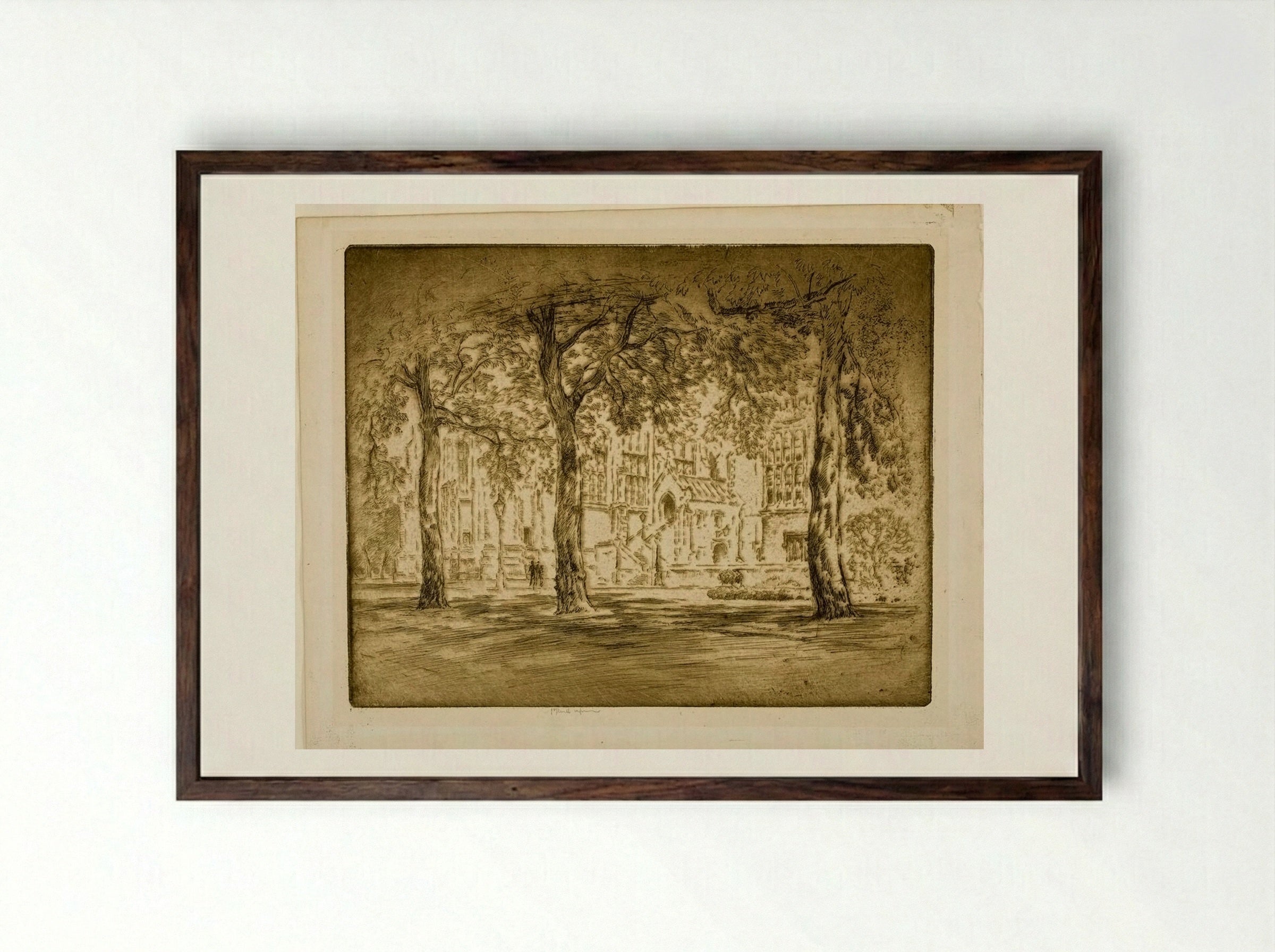 Lincoln's Inn Fields - Joseph Pennell - Framed Print Dark Wood