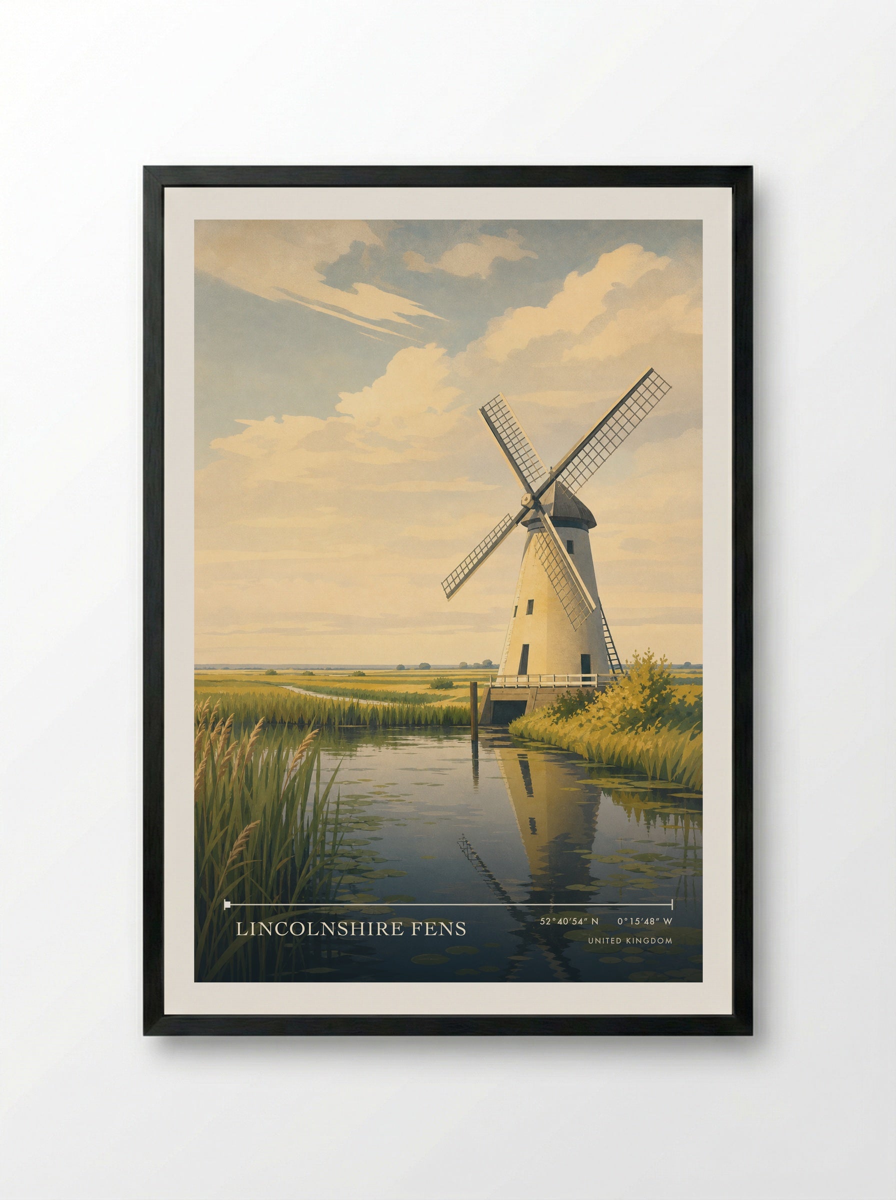 Lincolnshire Fens United Kingdom Travel Poster - Framed Print Black