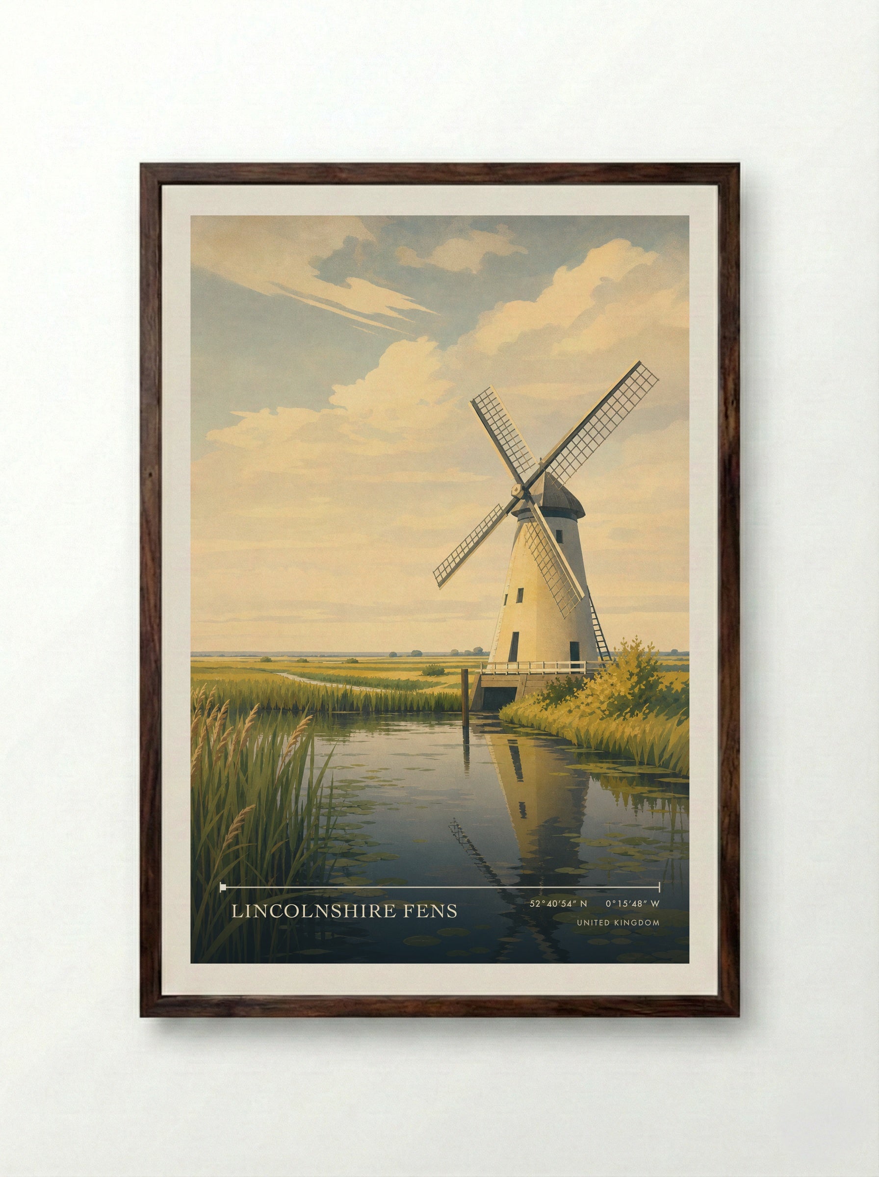 Lincolnshire Fens United Kingdom Travel Poster - Framed Print Dark Wood
