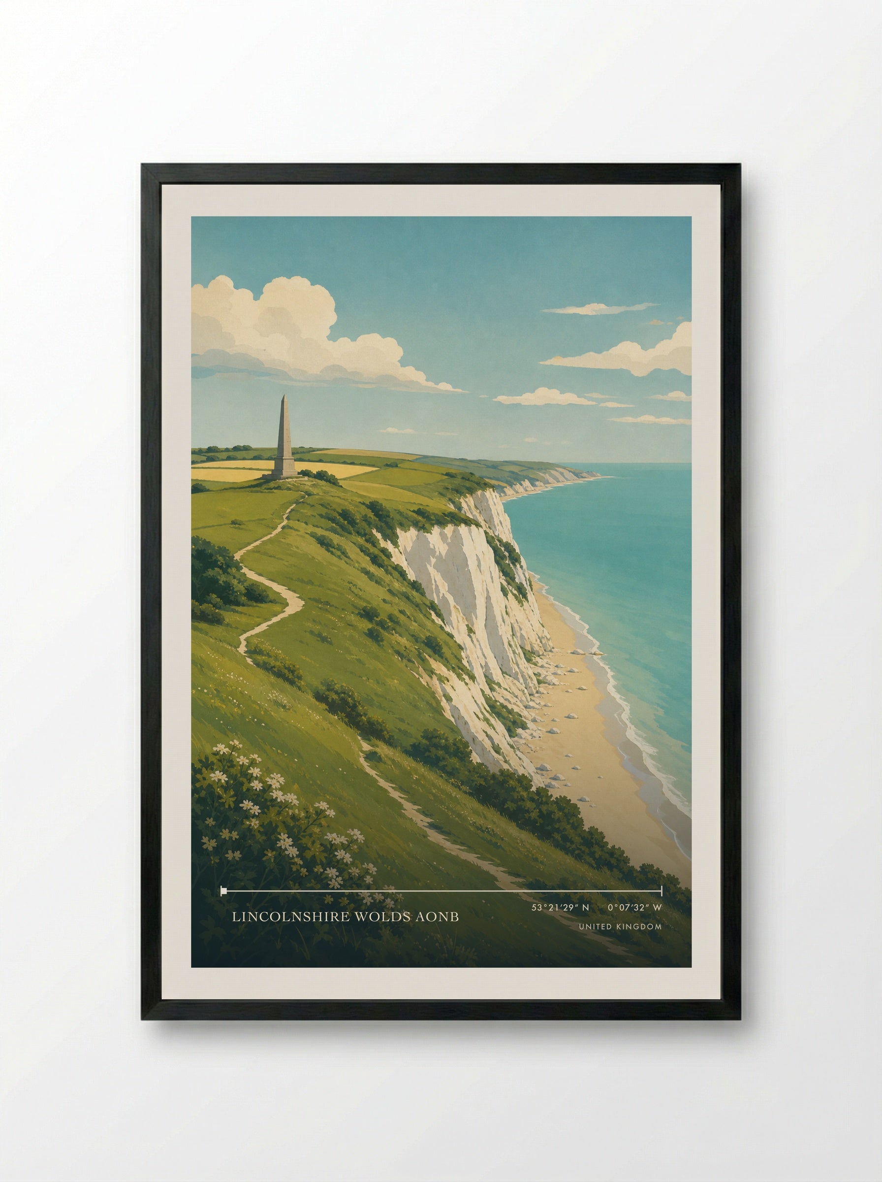 Lincolnshire Wolds AONB United Kingdom Travel Poster - Framed Print Black
