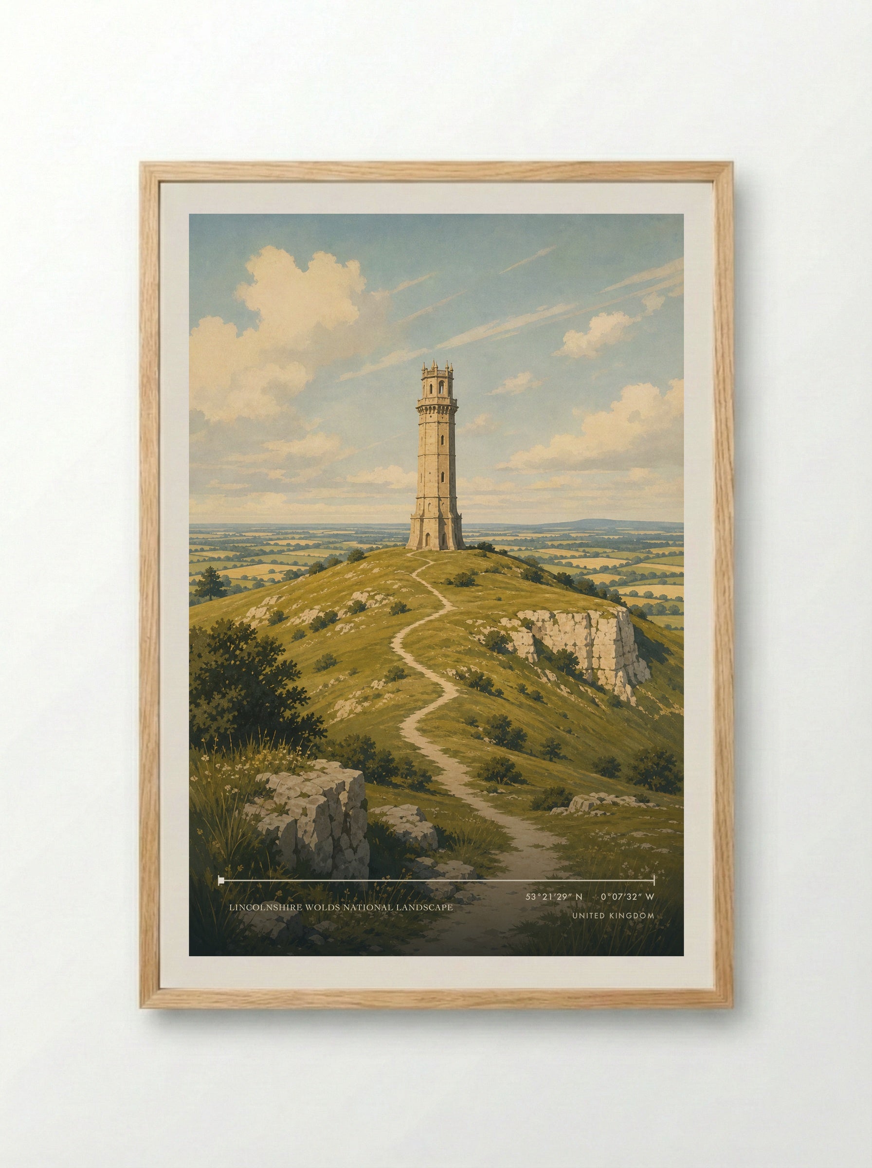 Lincolnshire Wolds National Landscape United Kingdom Travel Poster - Framed Print Wood