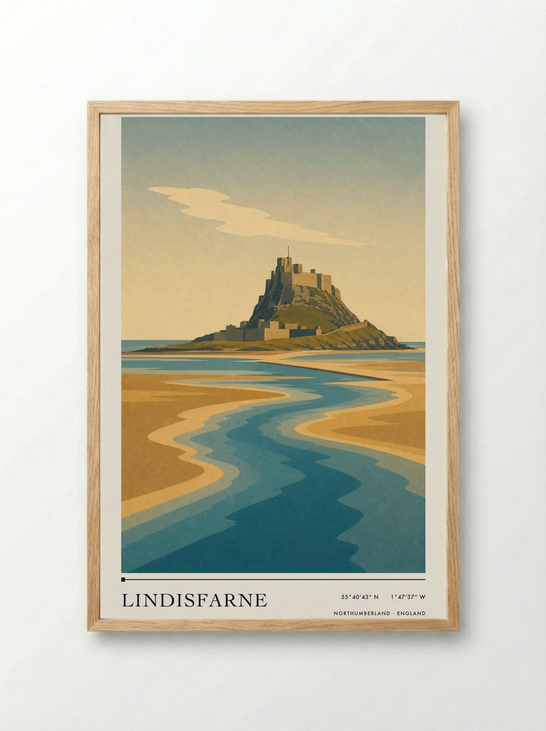 Lindisfarne Travel Poster Artwork - Framed Print Wood