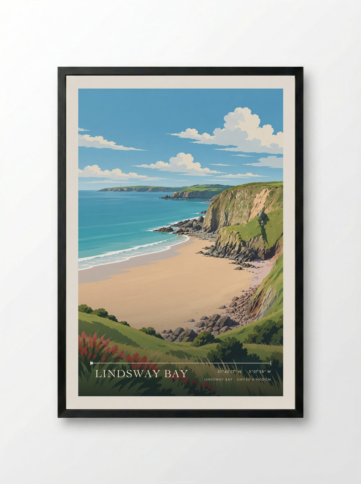 Lindsway Bay | Travel Poster - Framed Print Black