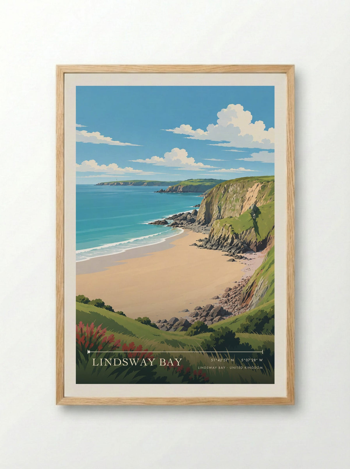Lindsway Bay | Travel Poster - Framed Print Wood