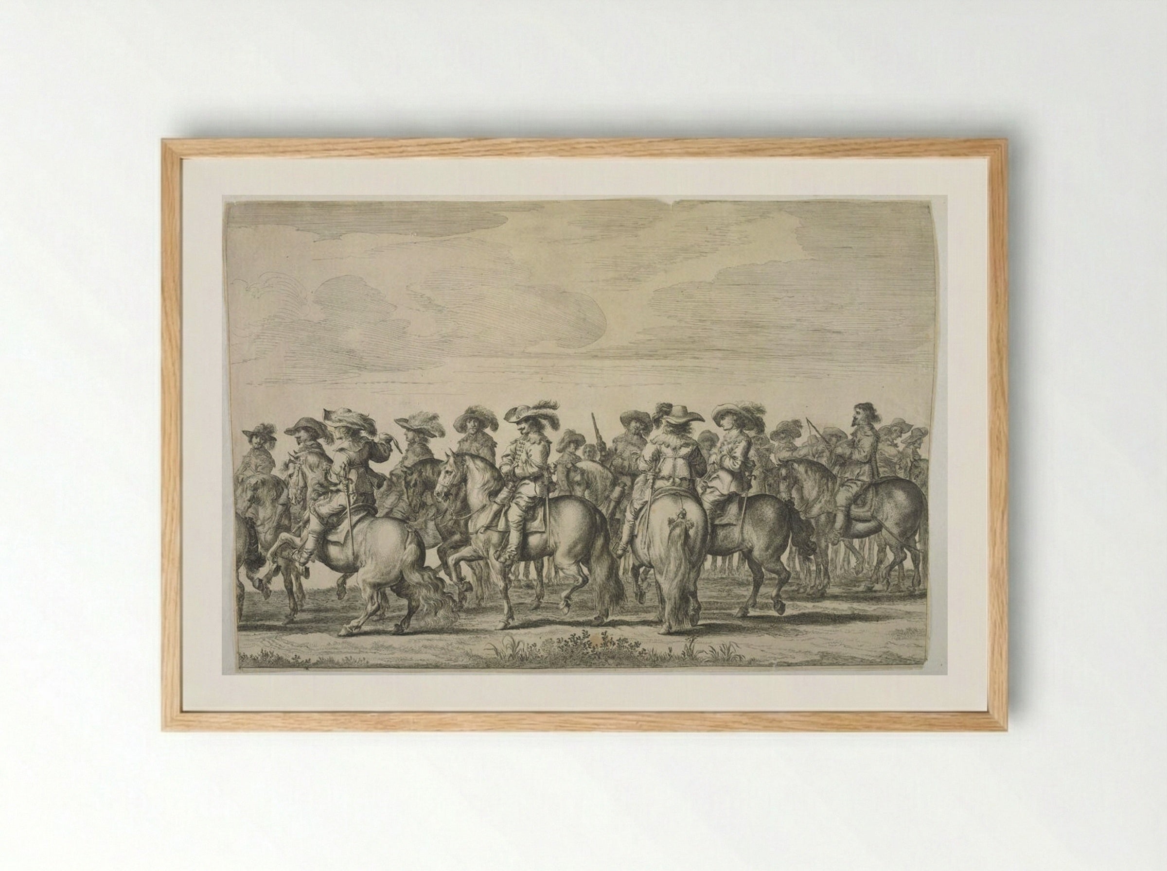 Line of Courtiers on Horseback Facing Left, Behind Them a Line Facing Right - Pieter Nolpe - Framed Print Wood