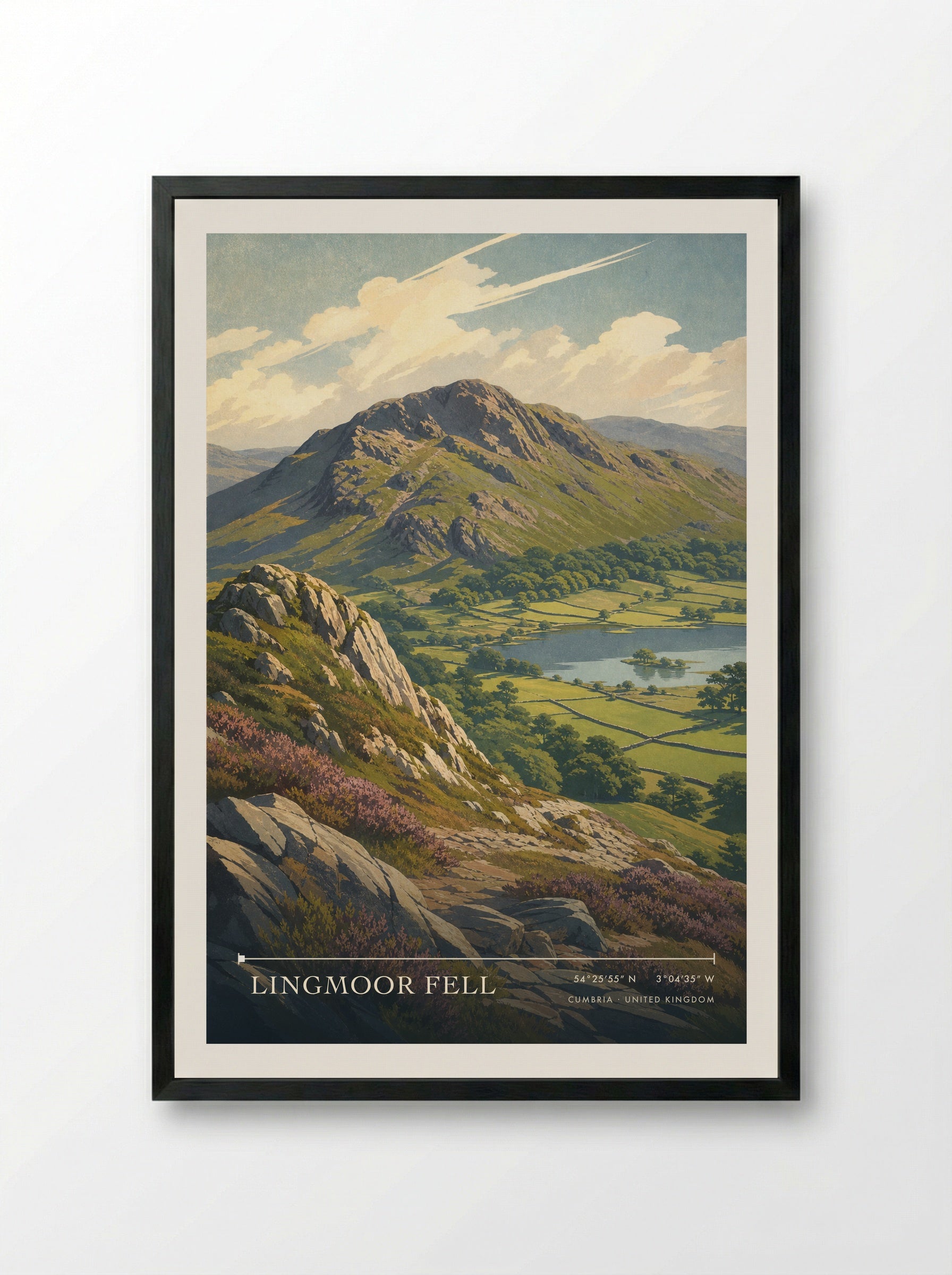 Lingmoor Fell Cumbria United Kingdom Travel Poster - Framed Print Black