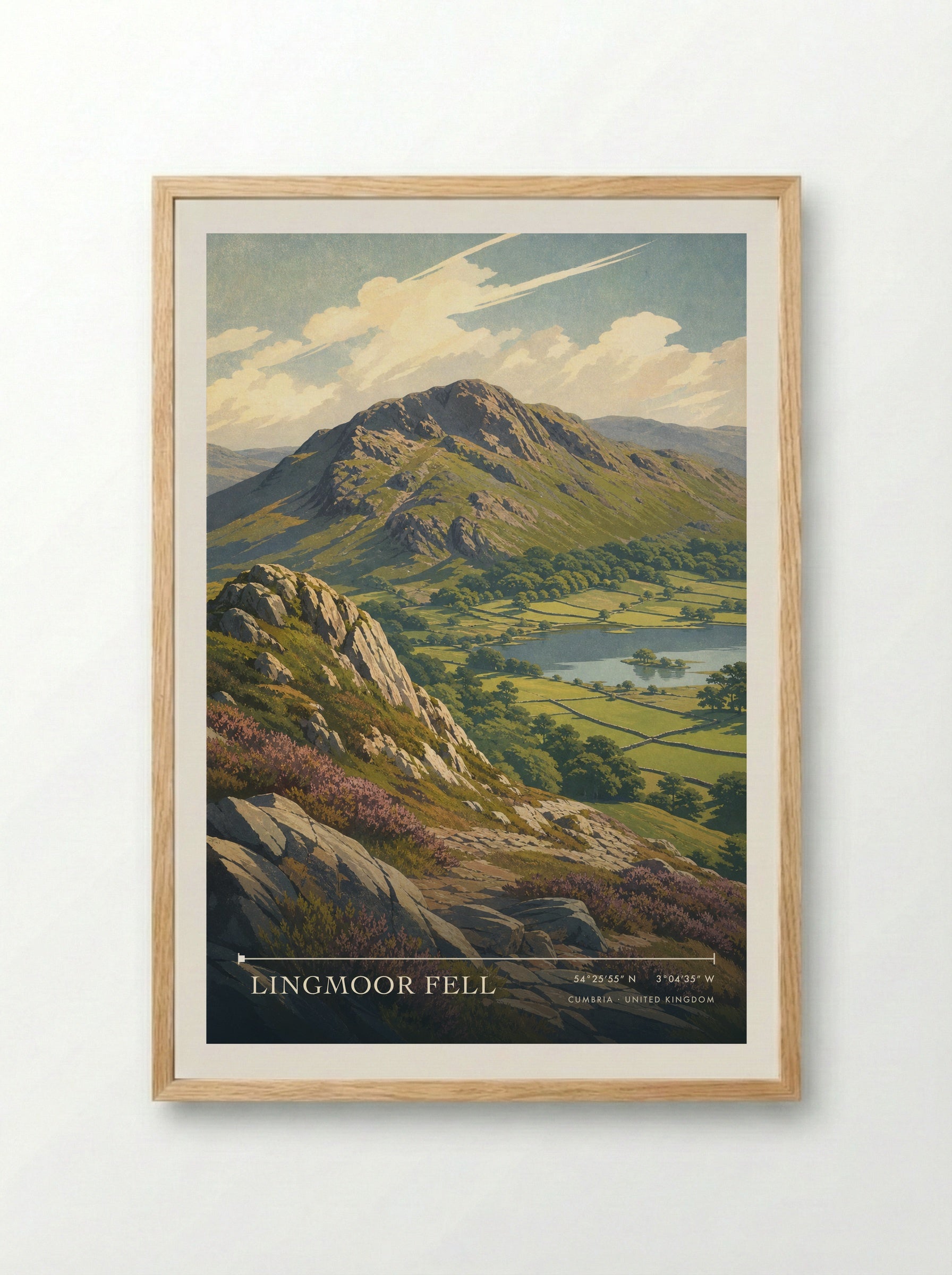 Lingmoor Fell Cumbria United Kingdom Travel Poster - Framed Print Wood