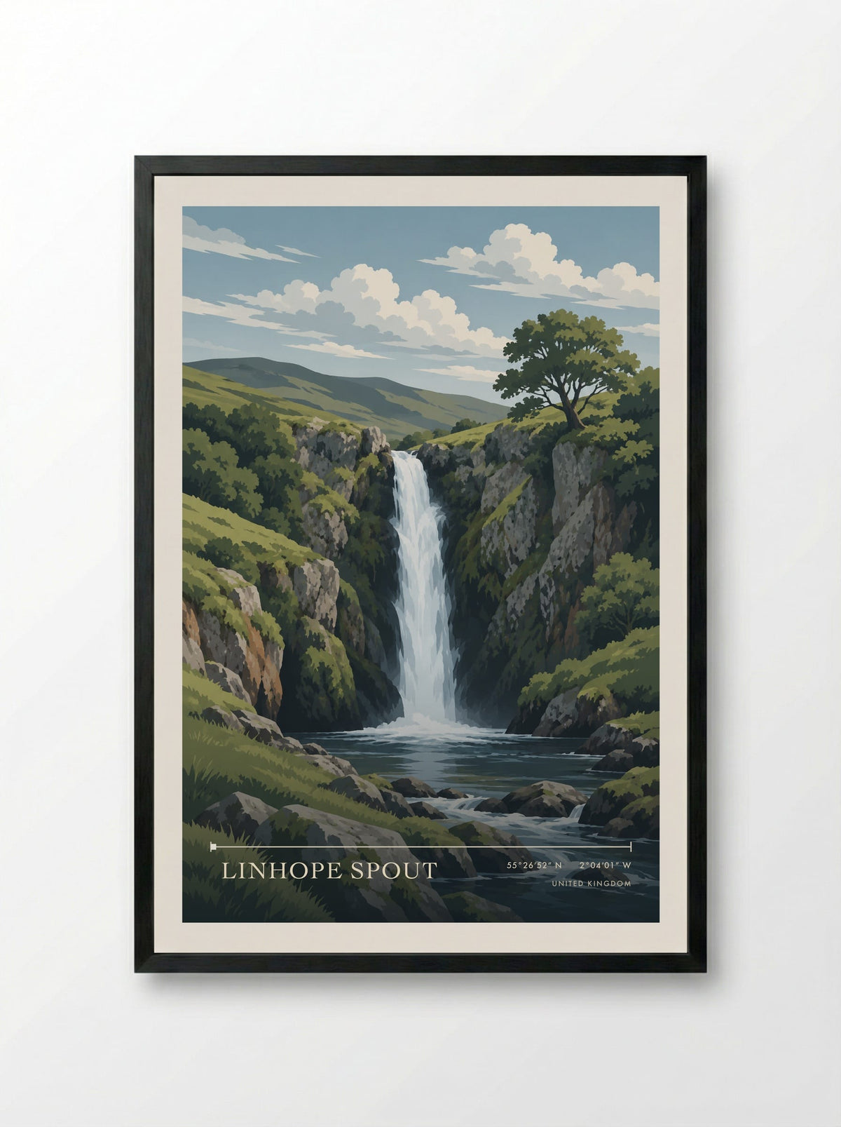 Linhope Spout | Travel Poster - Framed Print Black