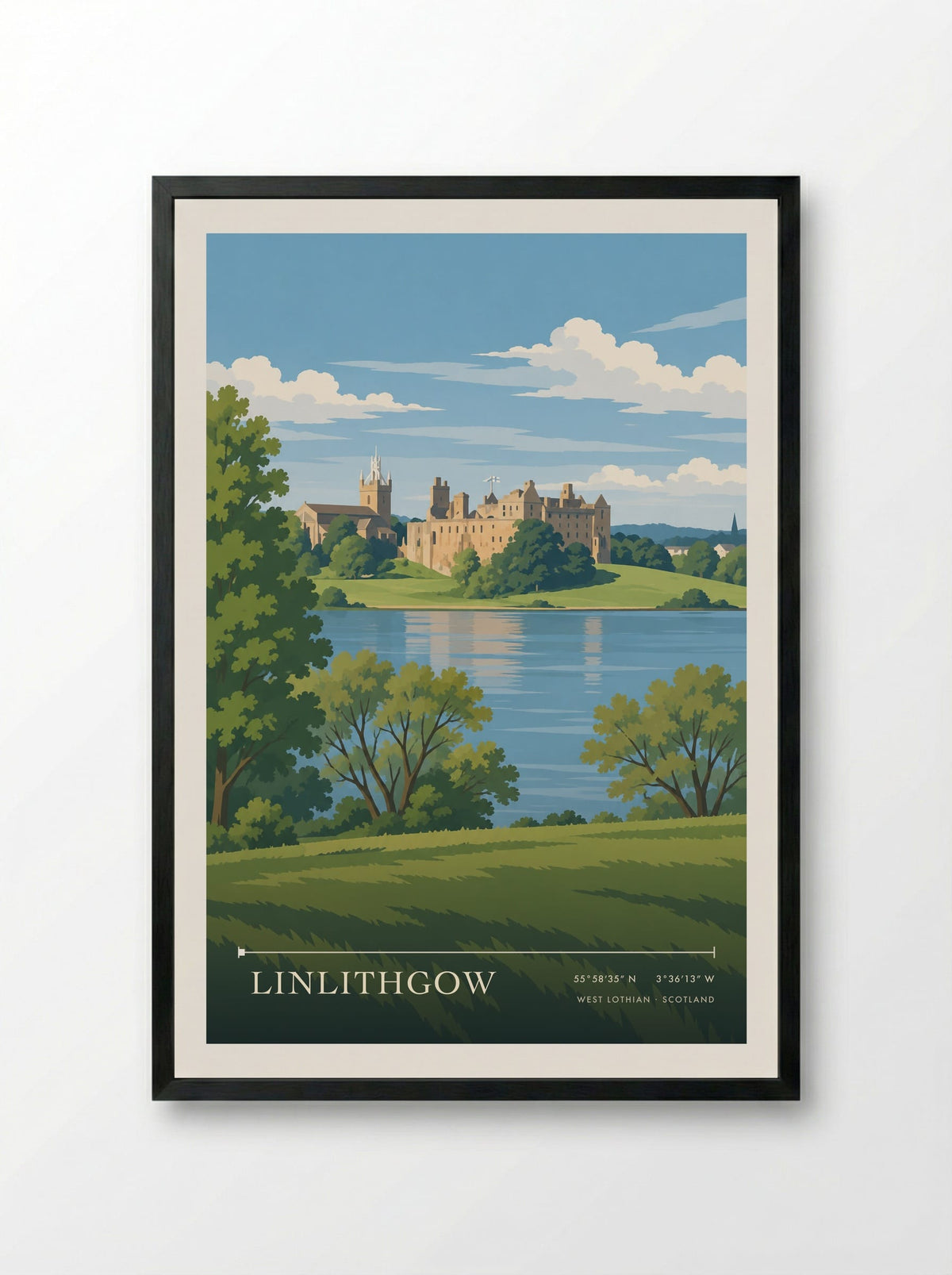 Linlithgow, West Lothian | Travel Poster - Framed Print Black