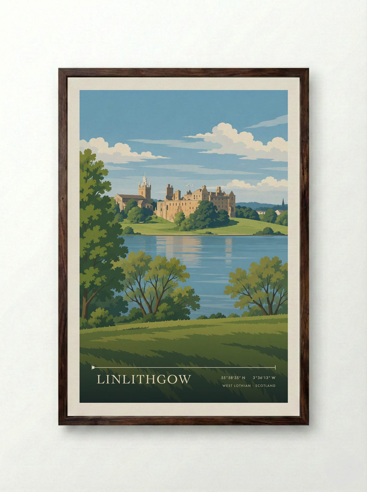 Linlithgow, West Lothian | Travel Poster - Framed Print Dark Wood
