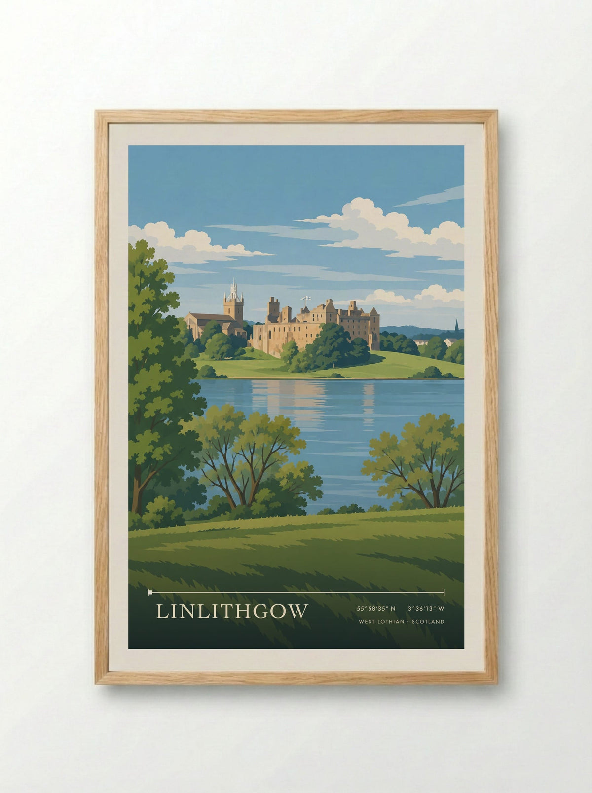 Linlithgow, West Lothian | Travel Poster - Framed Print Wood