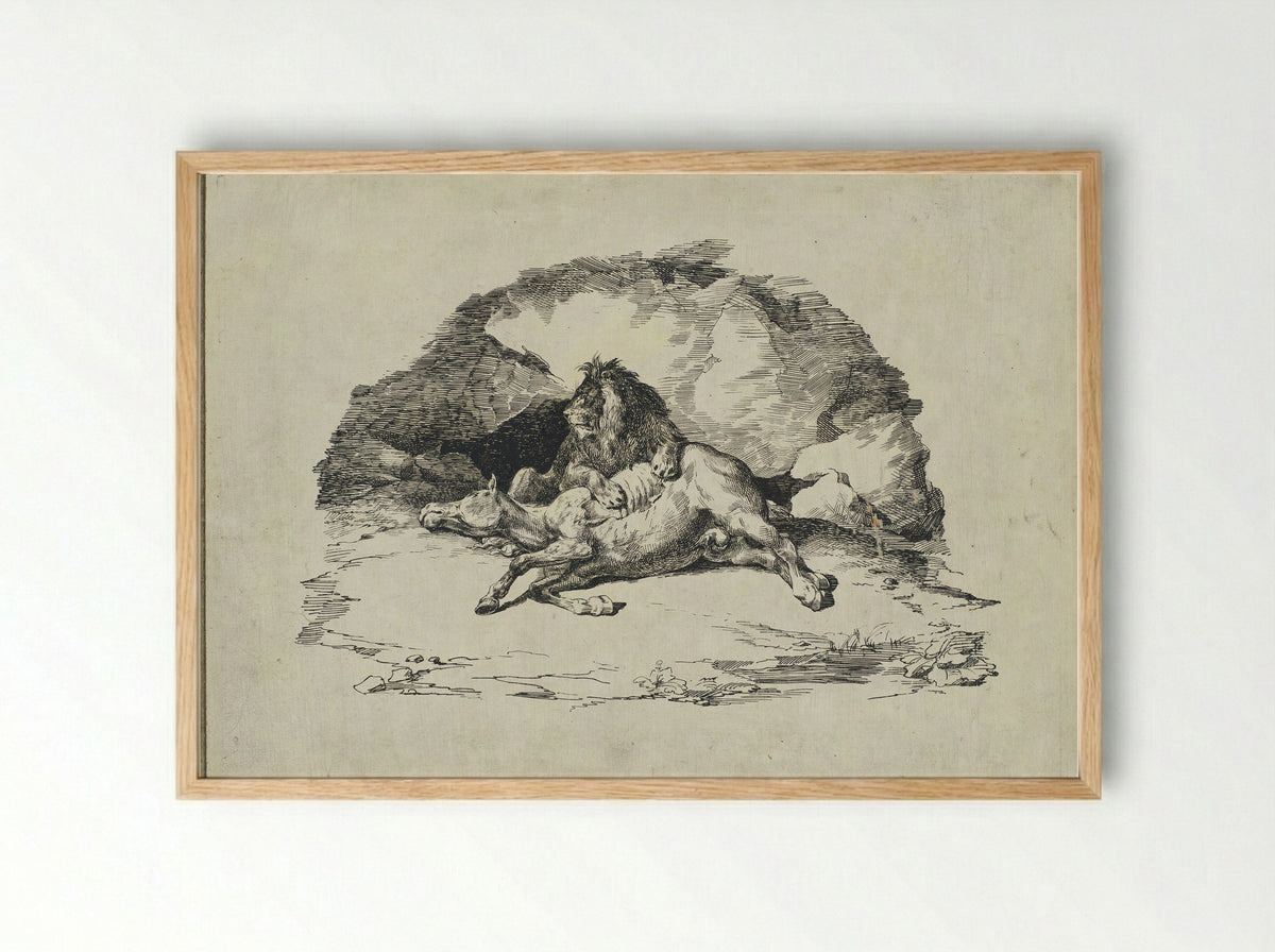Lion Devouring a Horse - Théodore Géricault - Framed Print Wood