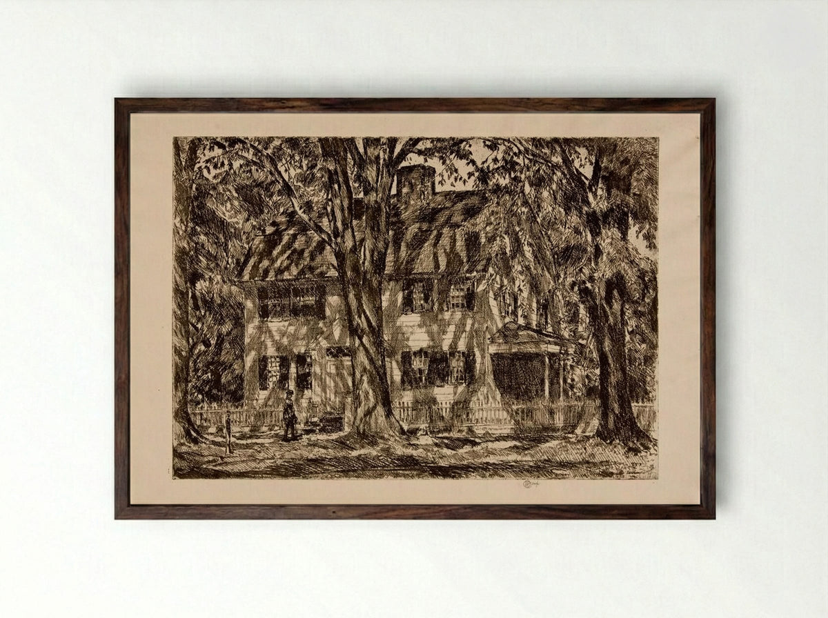 Lion Gardiner House, Easthampton - Childe Hassam - Framed Print Dark Wood