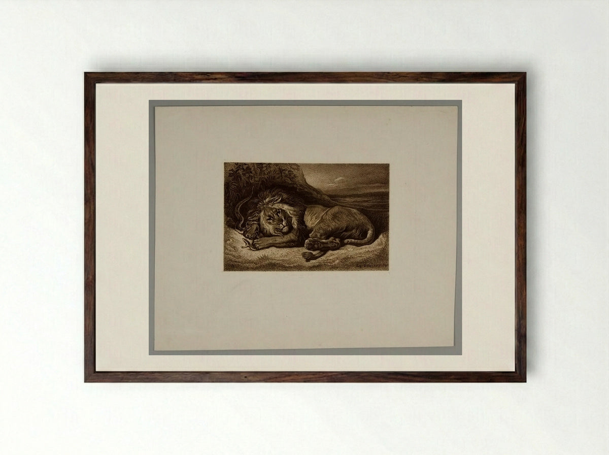 Lion Holding a Snake - Alphonse Charles Masson - Framed Print Dark Wood