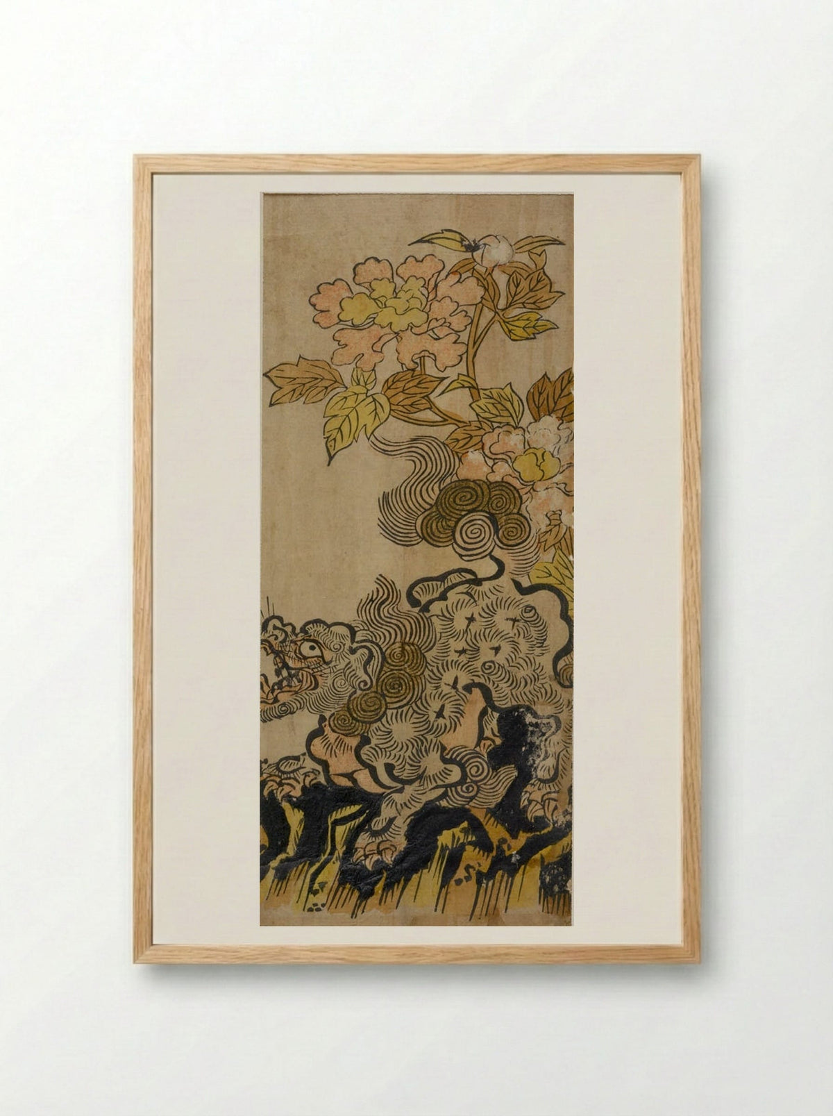 Lion and Peonies - Okumura Masanobu - Framed Print Wood
