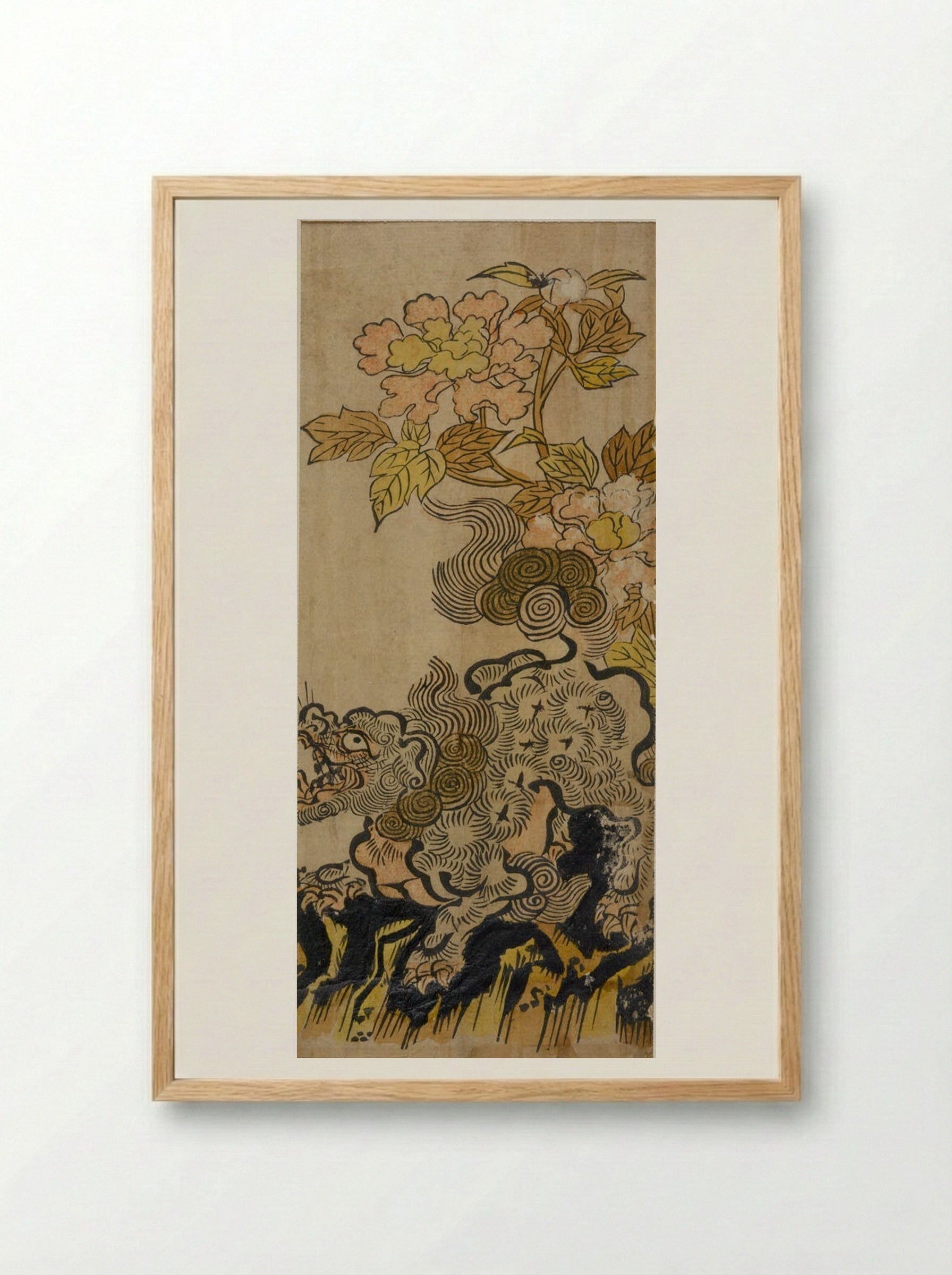 Lion and Peonies - Okumura Masanobu - Framed Print Wood