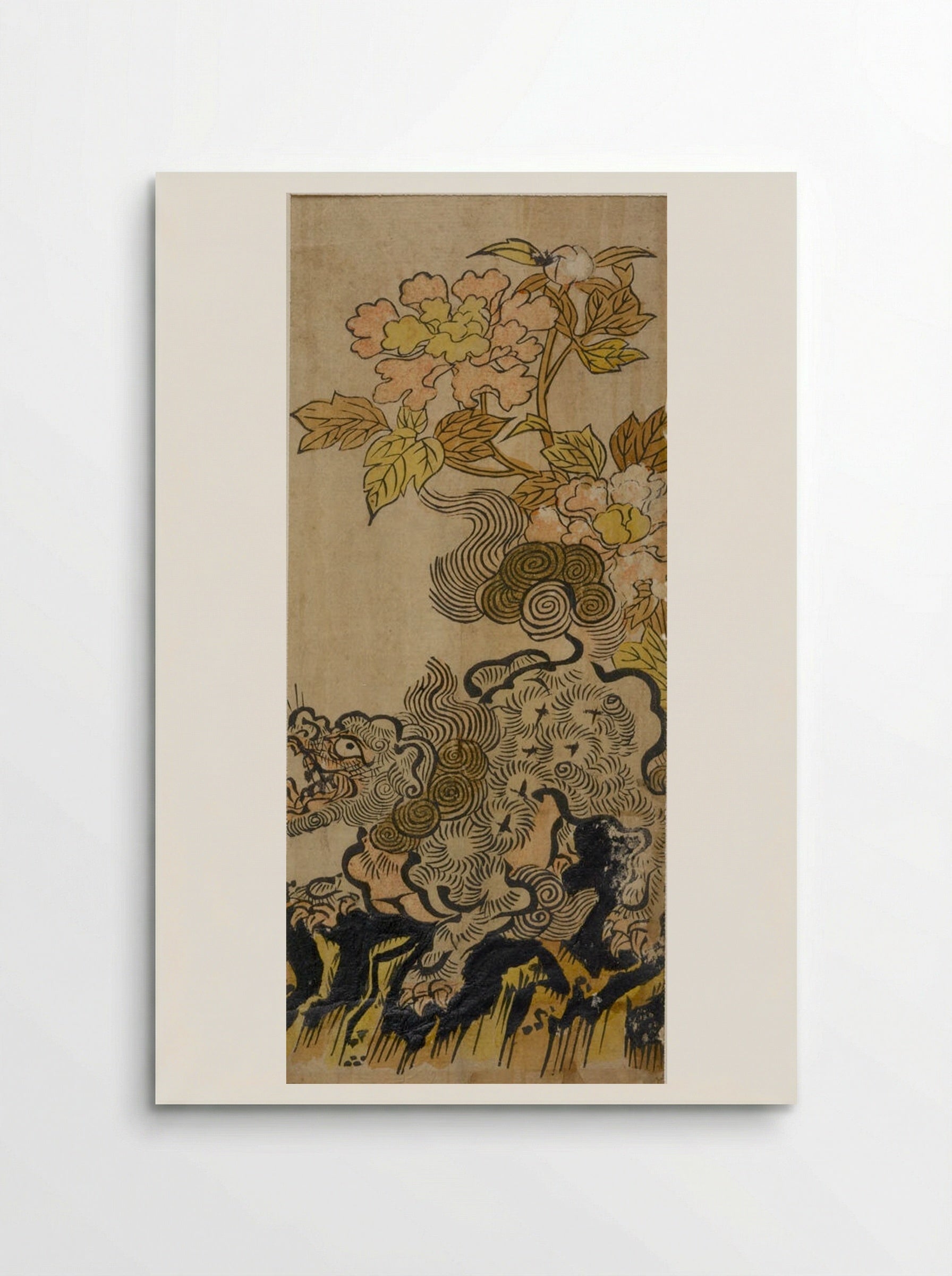 Lion and Peonies - Okumura Masanobu - Poster
