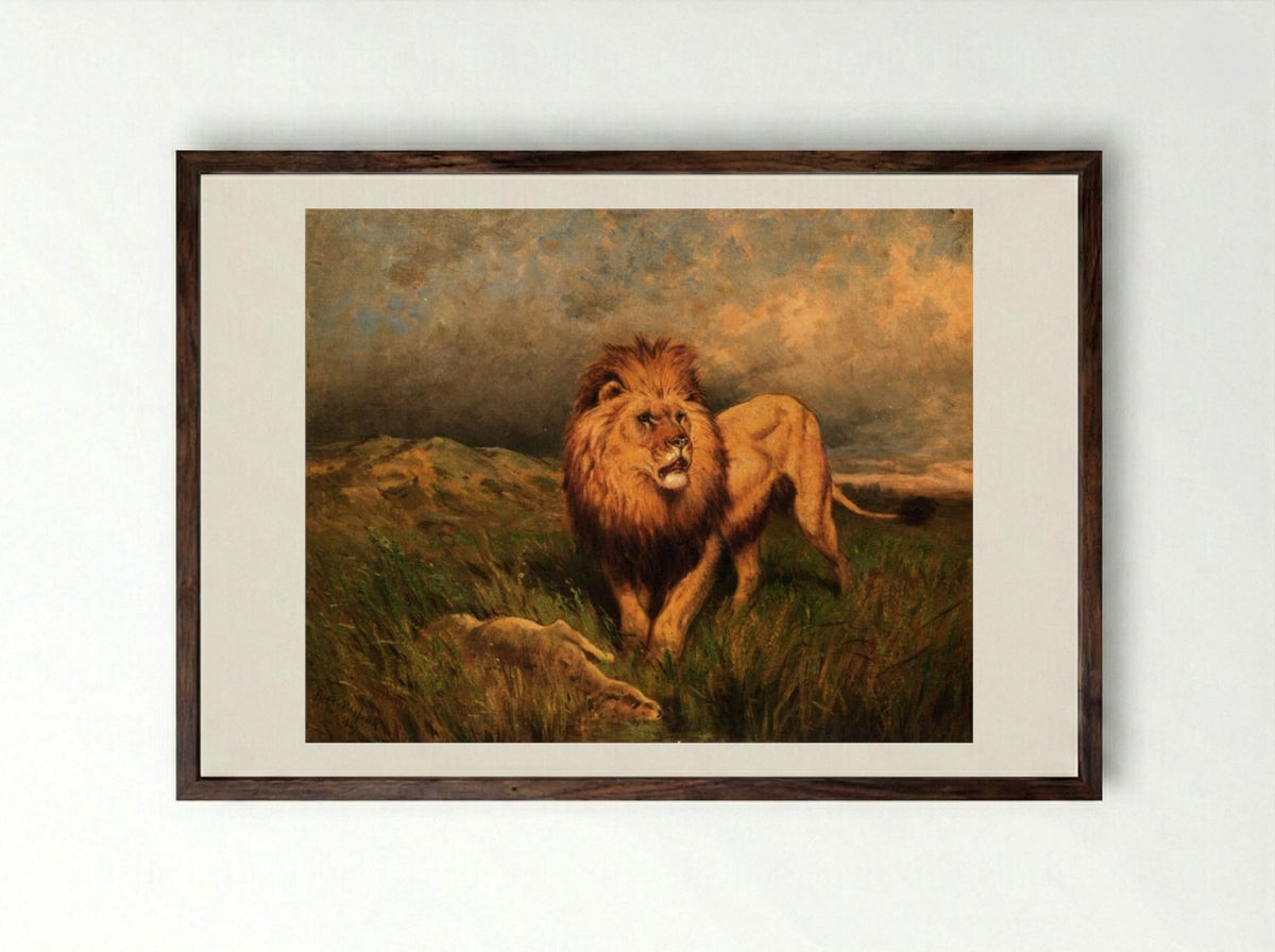 Lion and Prey - Rosa Bonheur - Framed Print Dark Wood