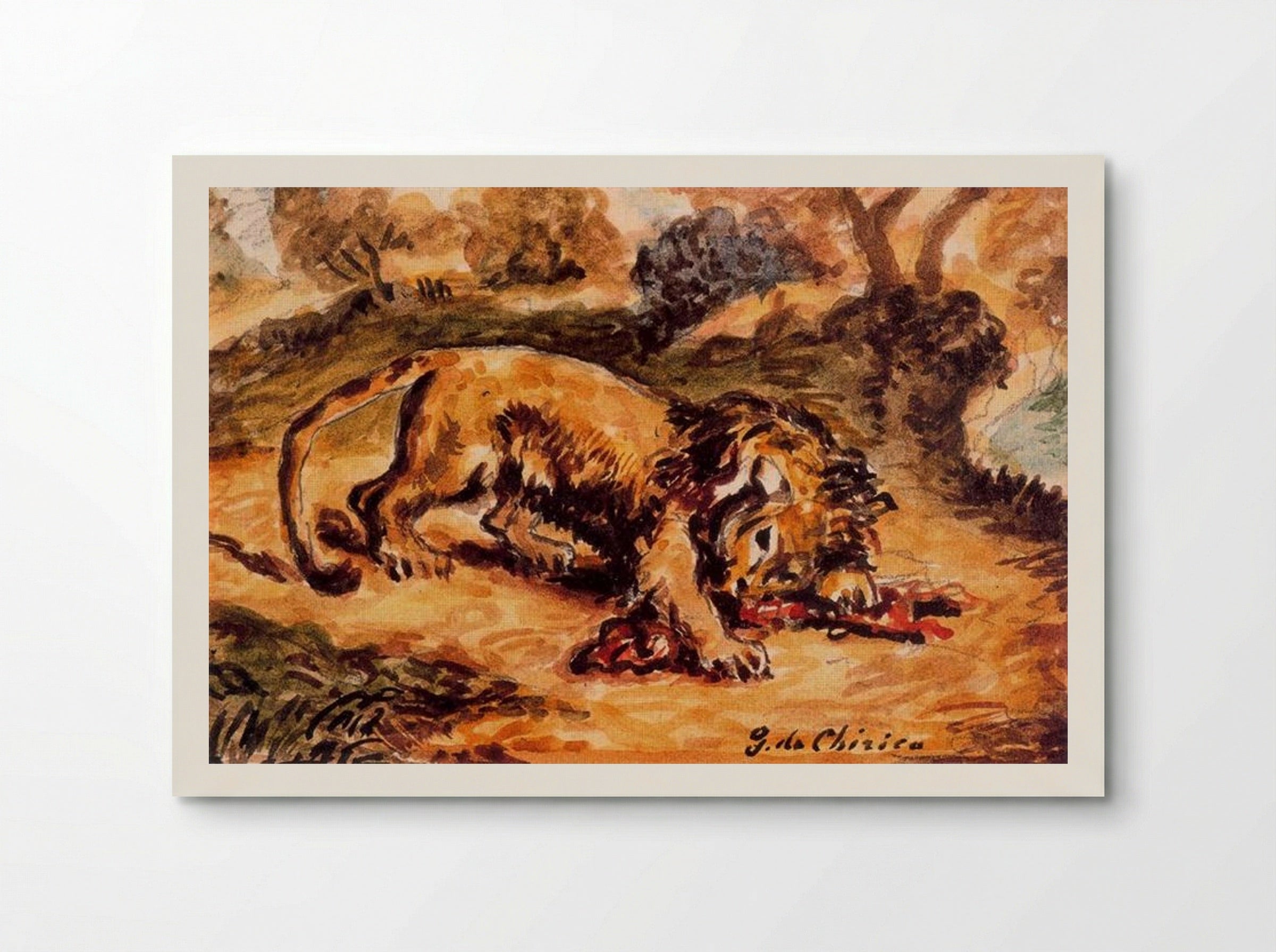 Lion devouring a piece of meat - Giorgio de Chirico - Poster