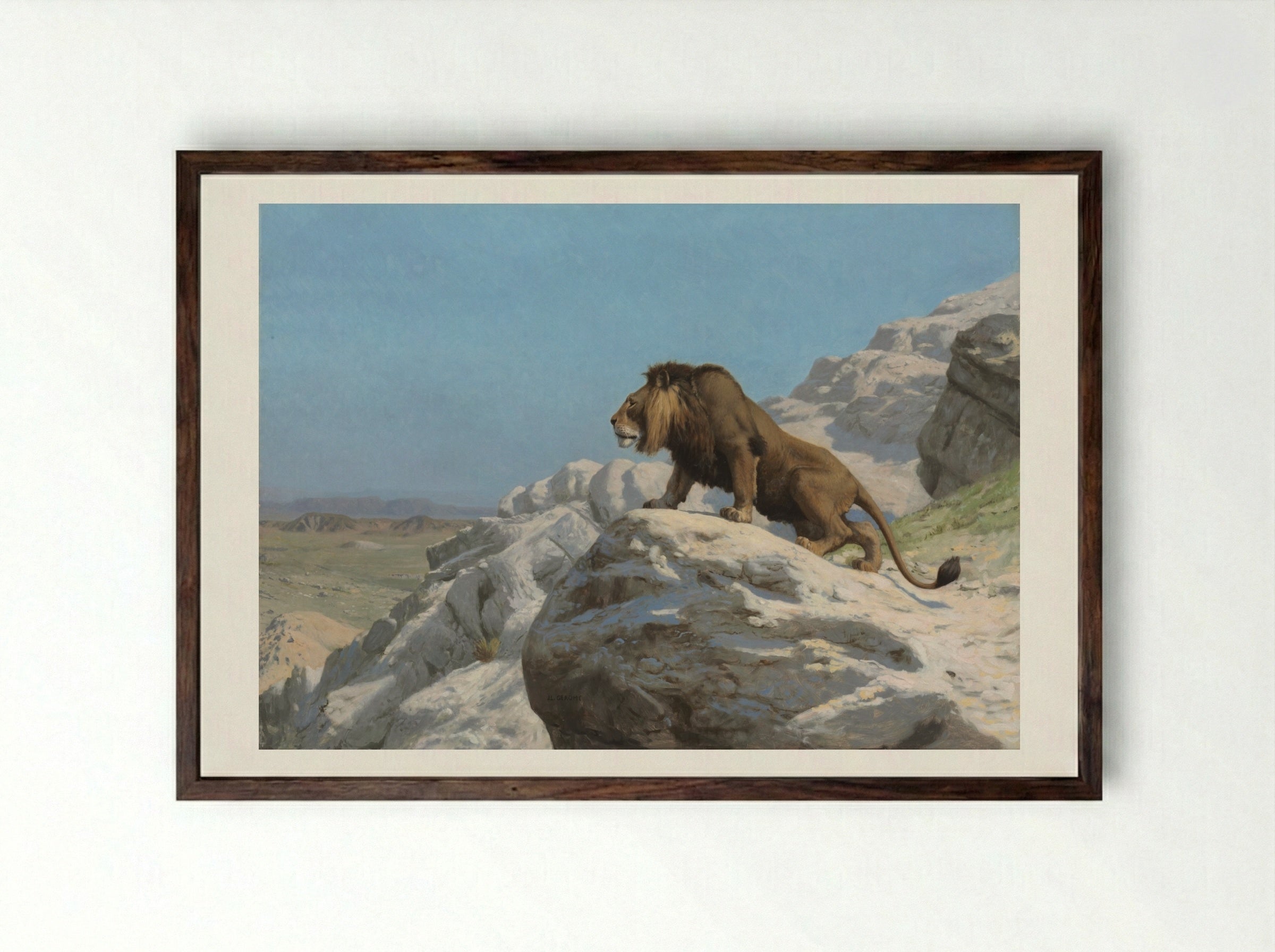 Lion on the Watch - Jean-Léon Gérôme - Framed Print Dark Wood