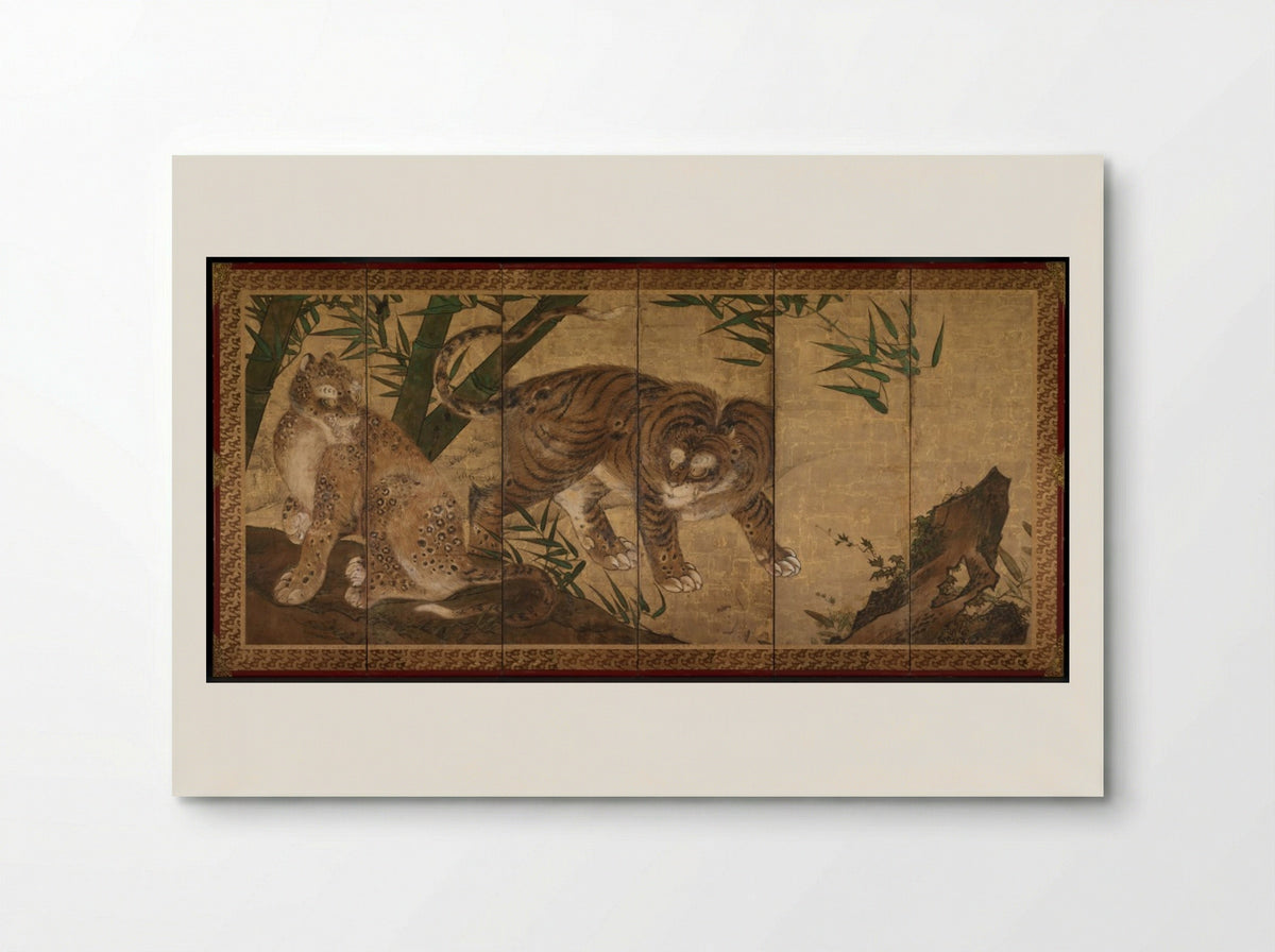 Lions and Tigers in Peony and Bamboo - Yamaguchi Sekkei - Poster
