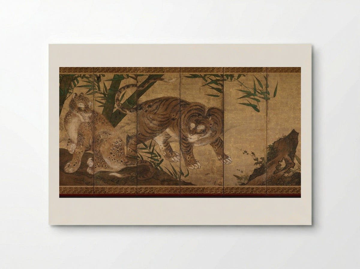 Lions and Tigers in Peony and Bamboo - Yamaguchi Sekkei - Poster