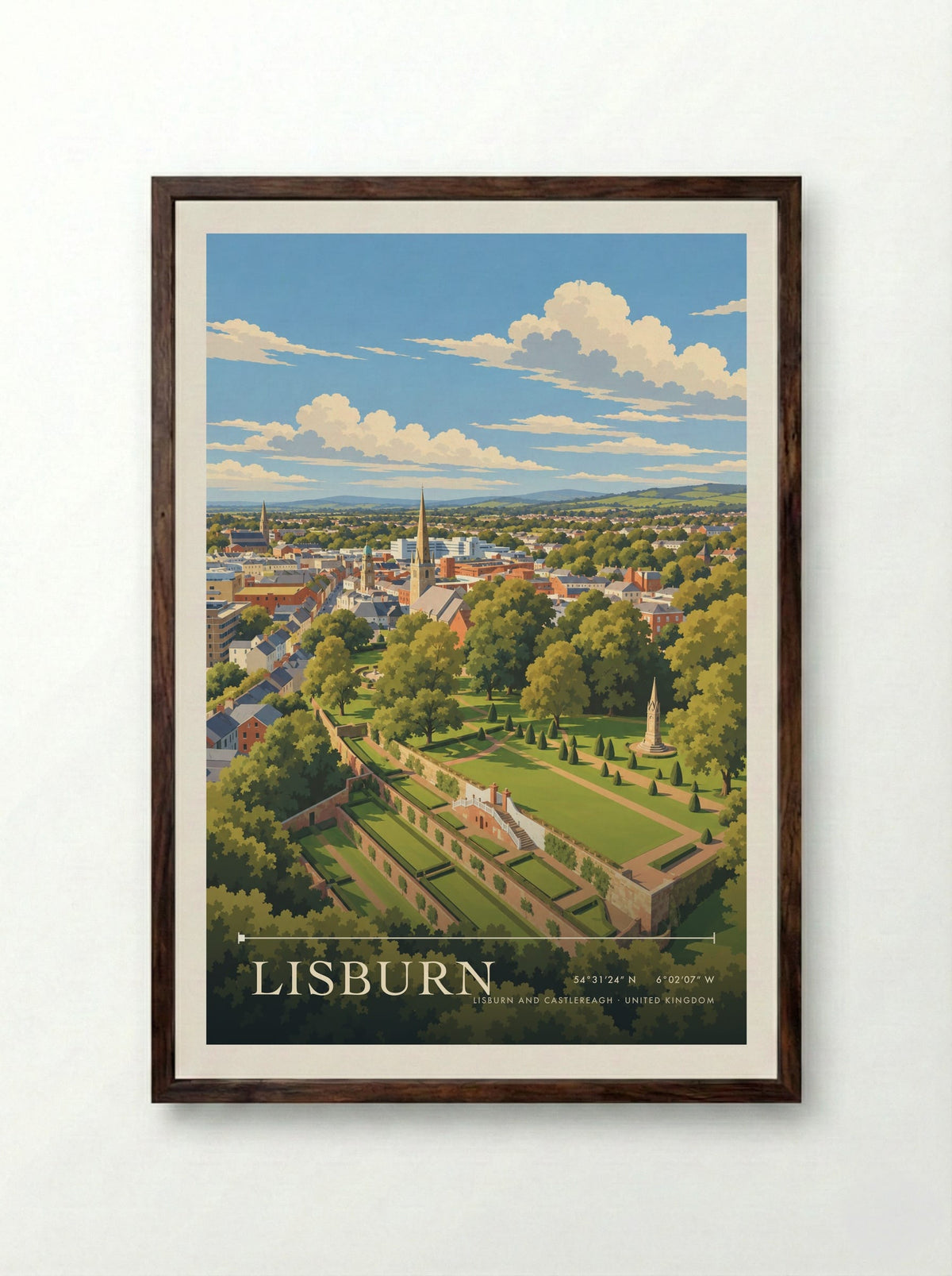 Lisburn, Lisburn and Castlereagh | Travel Poster - Framed Print Dark Wood