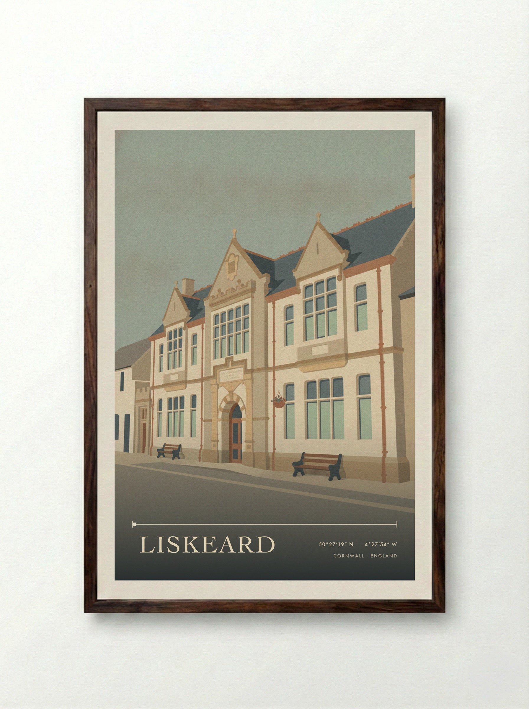 Liskeard Cornwall England Travel Poster - Framed Print Dark Wood