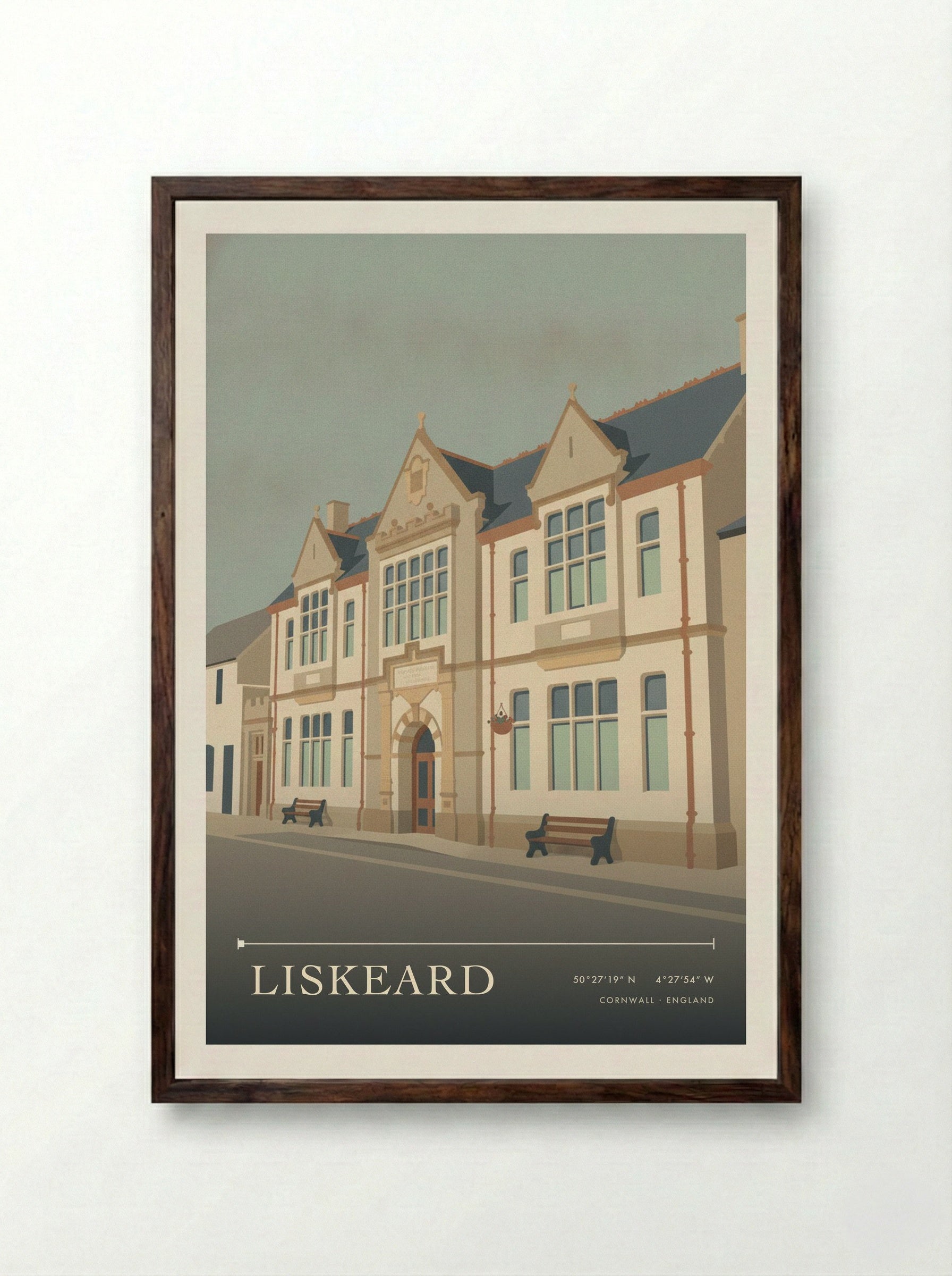 Liskeard Cornwall England Travel Poster - Framed Print Dark Wood
