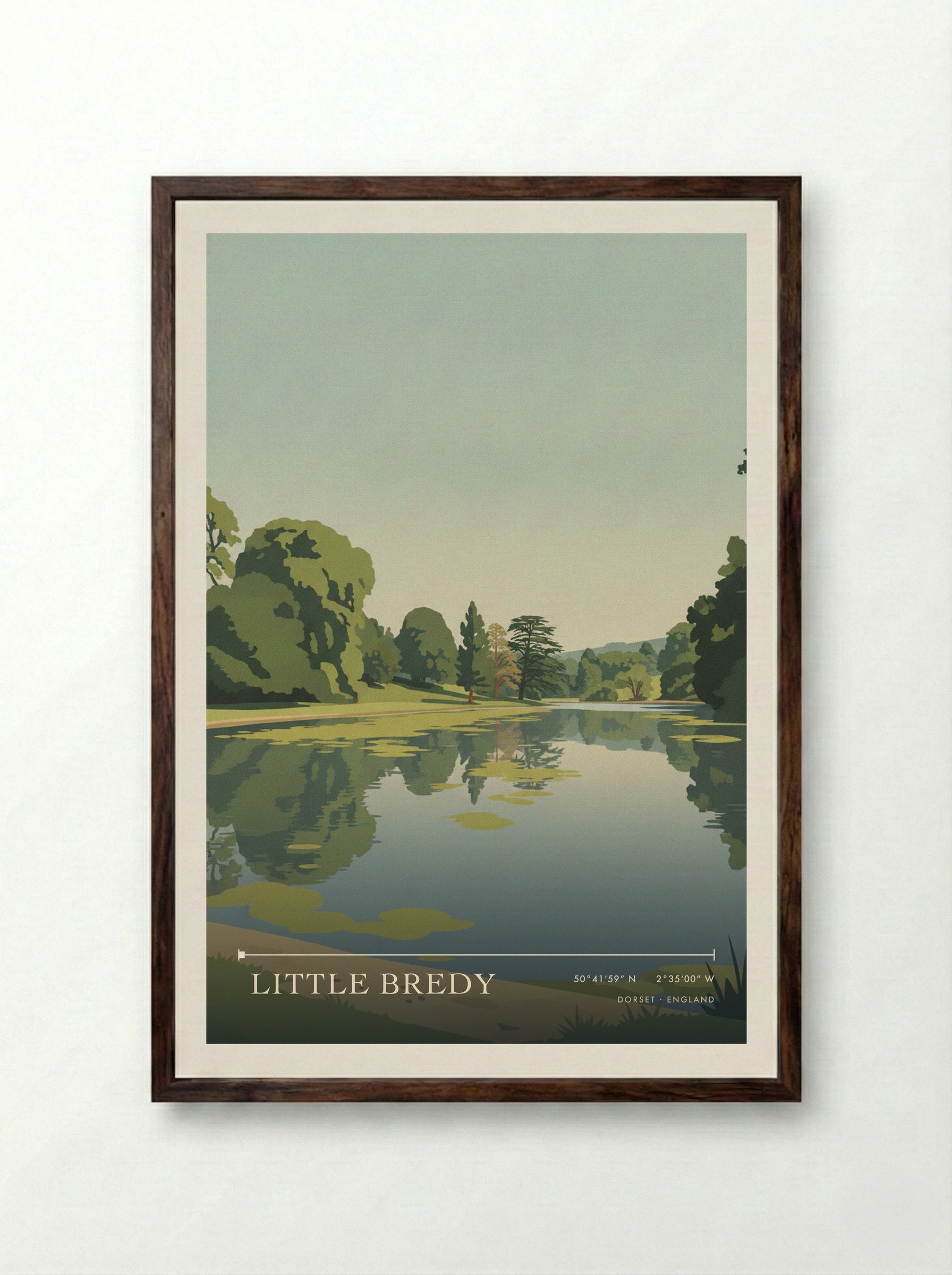 Little Bredy Dorset England Travel Poster - Framed Print Dark Wood