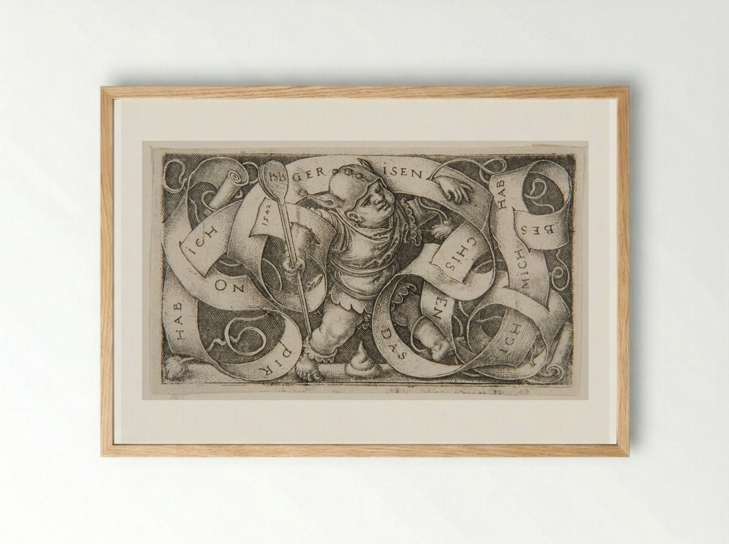 Little Buffoon with Scroll - Sebald Beham - Framed Print Wood