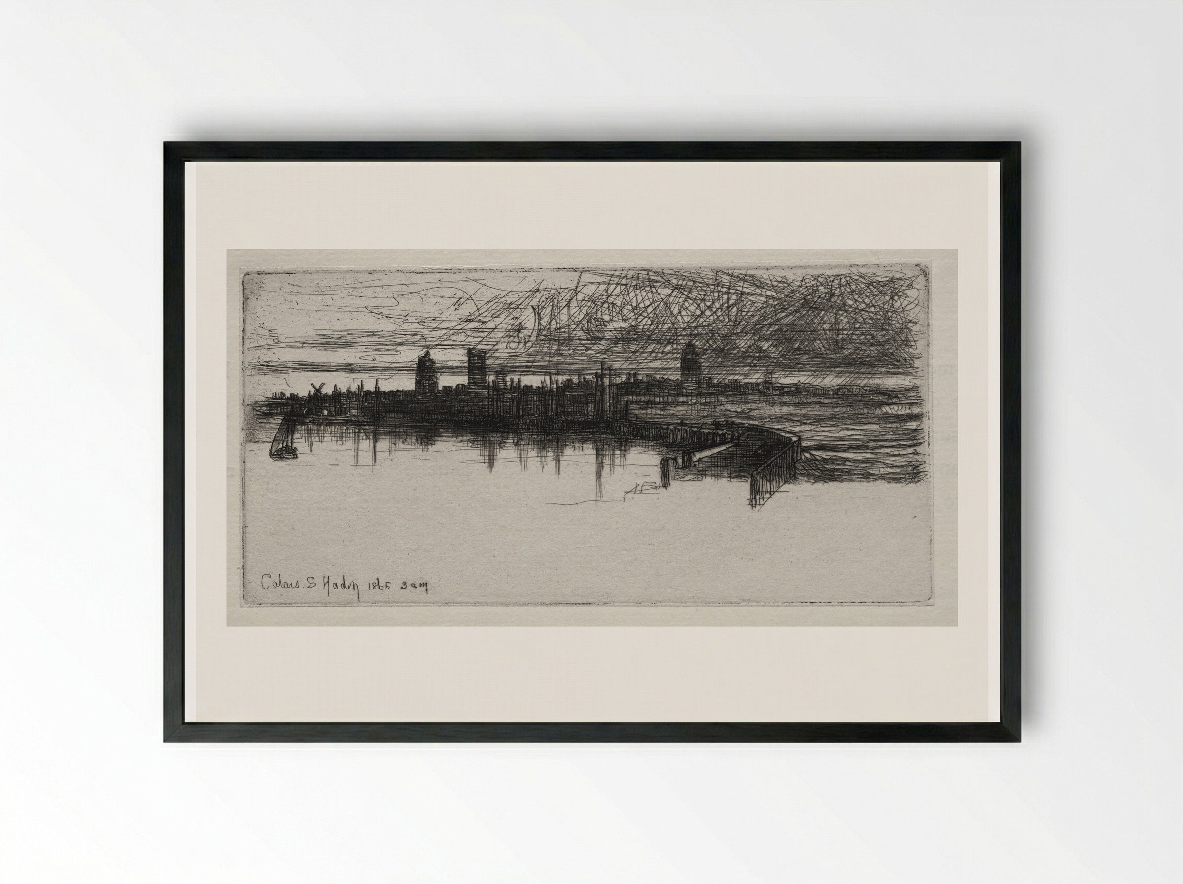 Little Calais Pier - Francis Seymour Haden - Framed Print Black