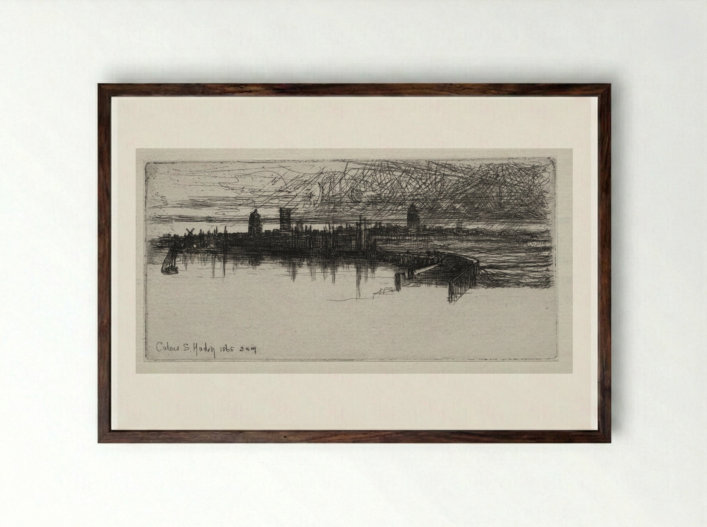 Little Calais Pier - Francis Seymour Haden - Framed Print Dark Wood