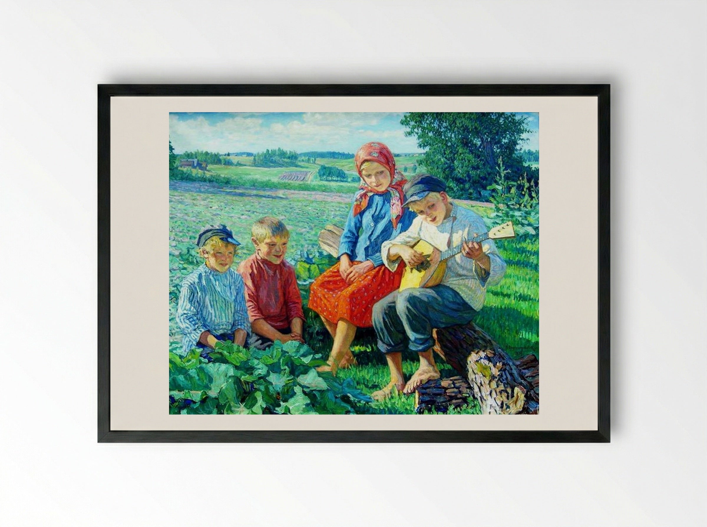 Little Concert with Balalaika - Nikolay Bogdanov-Belsky - Framed Print Black