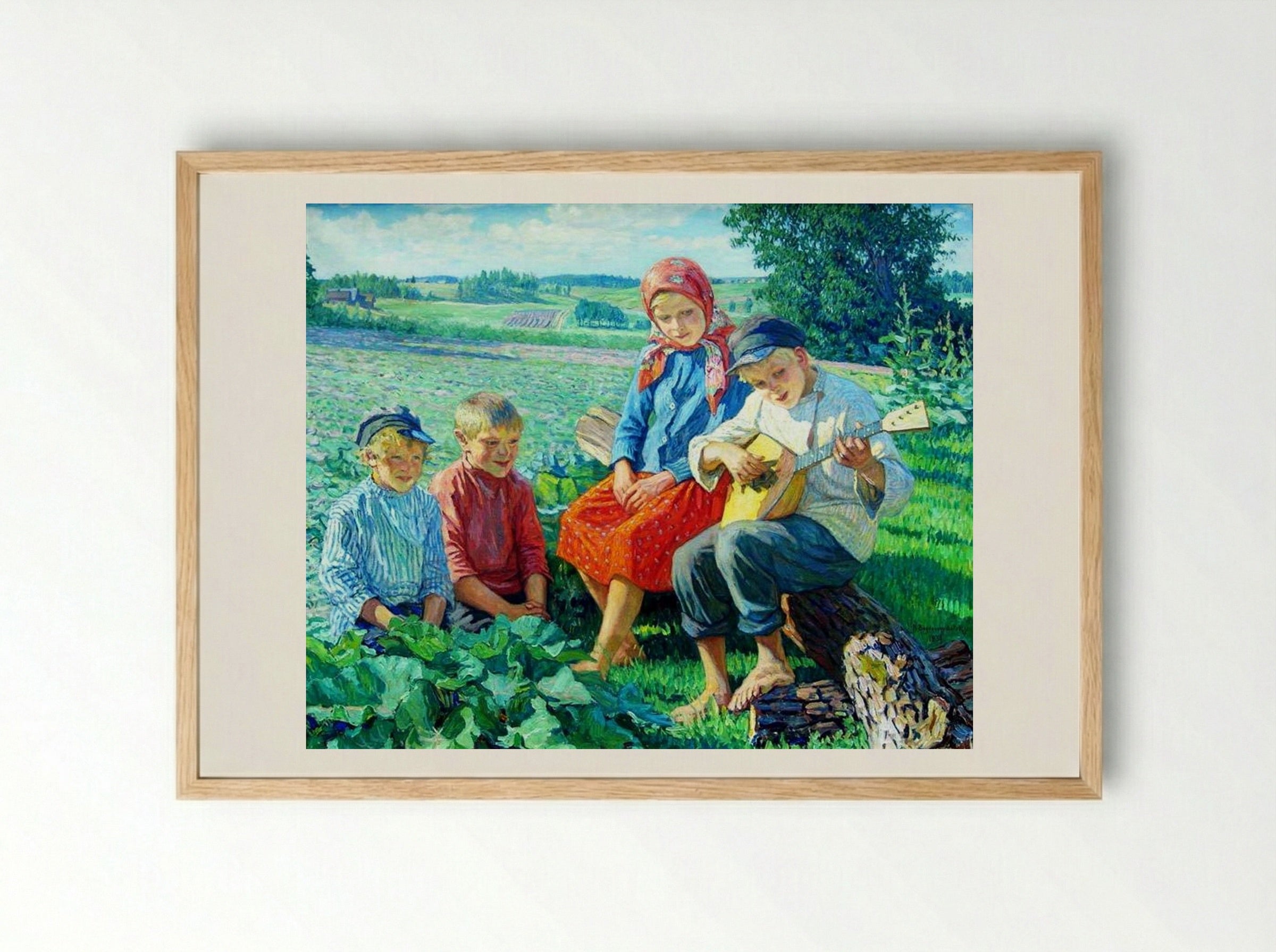 Little Concert with Balalaika - Nikolay Bogdanov-Belsky - Framed Print Wood