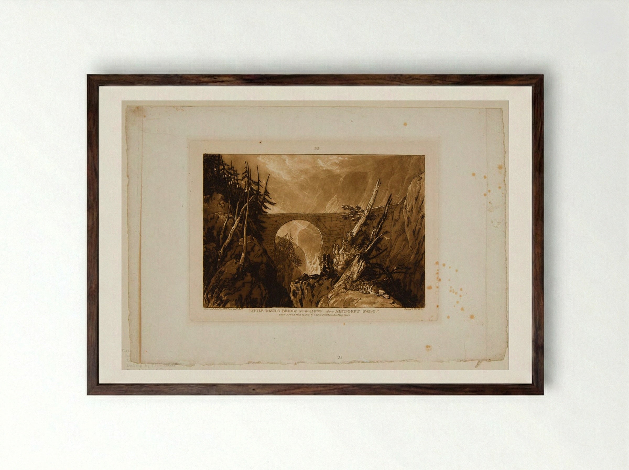 Little Devil's Bridge over the Russ above Altdorf, Swiss - Charles Turner - Framed Print Dark Wood