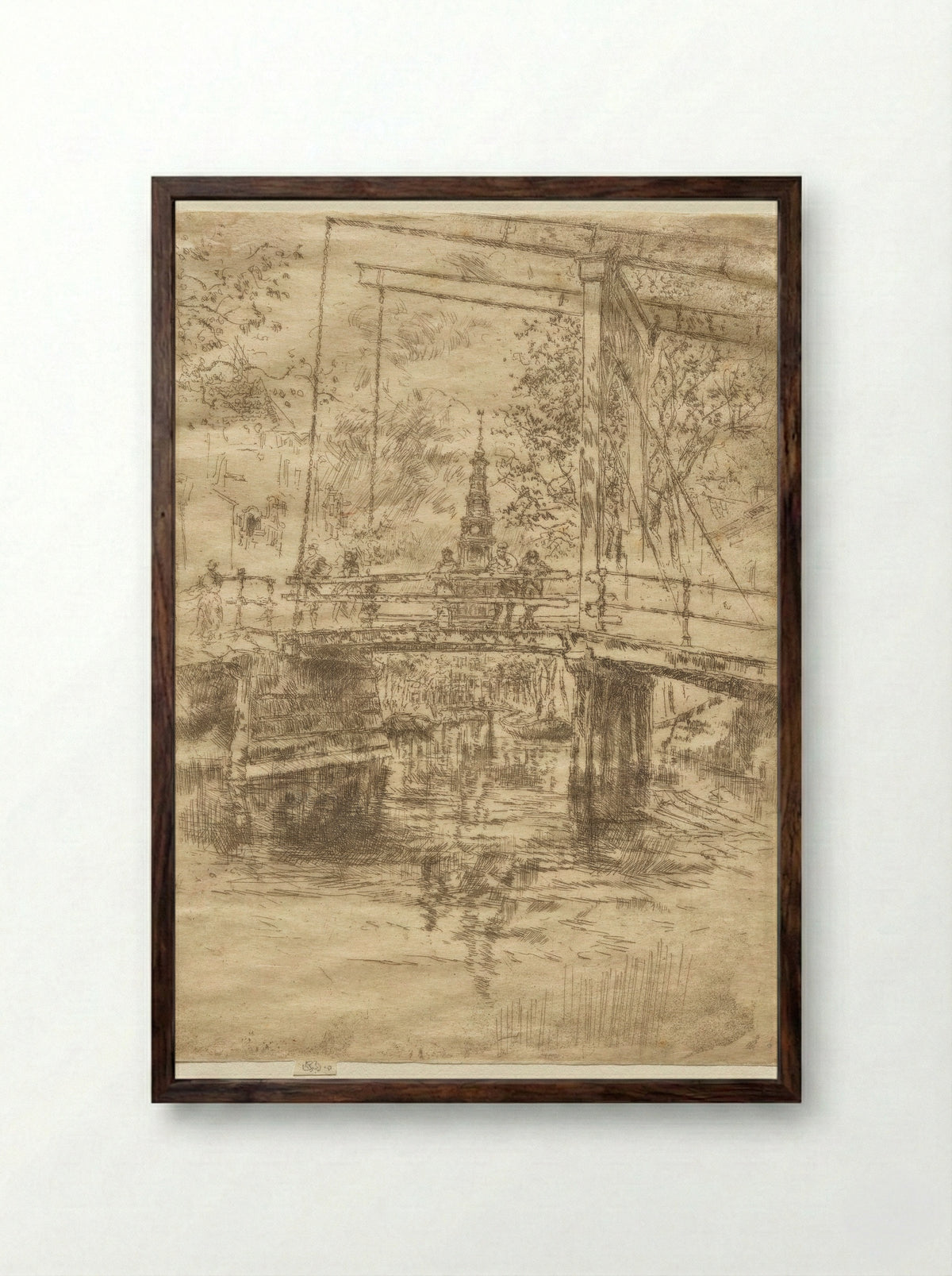 Little Drawbridge, Amsterdam - James McNeill Whistler - Framed Print Dark Wood