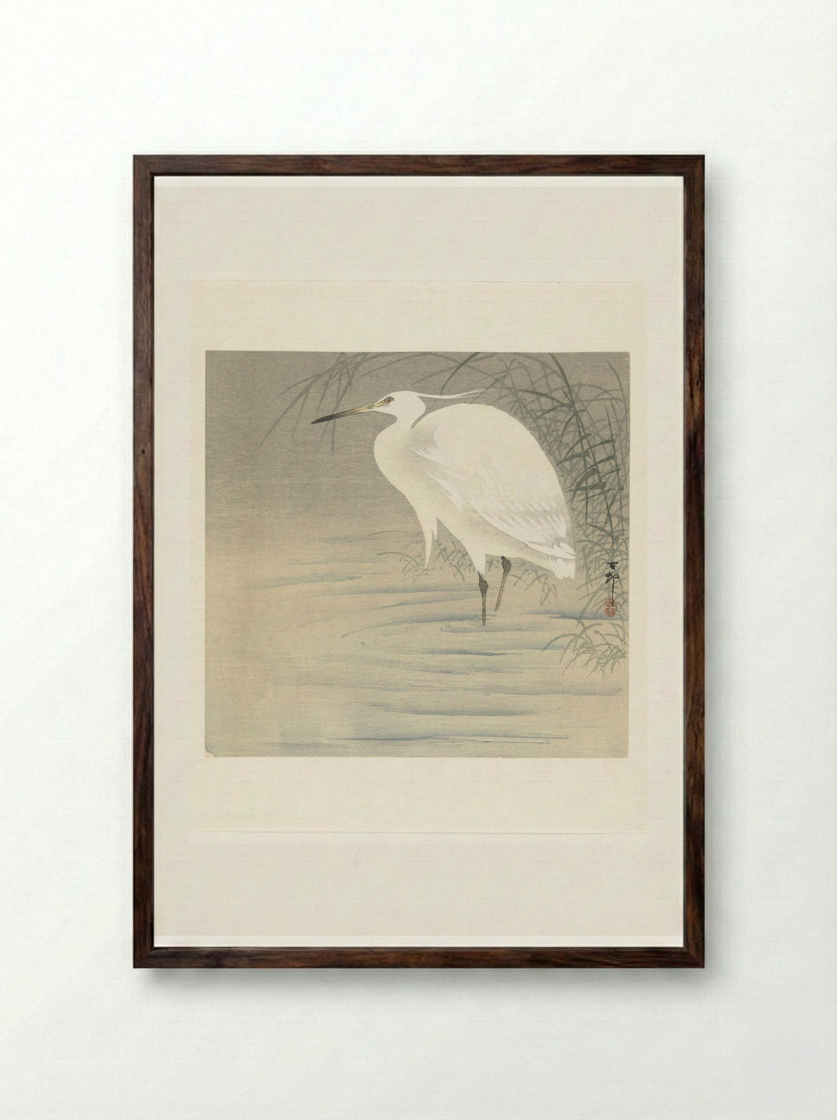 Little Egret - Matsuki Heikichi - Framed Print Dark Wood