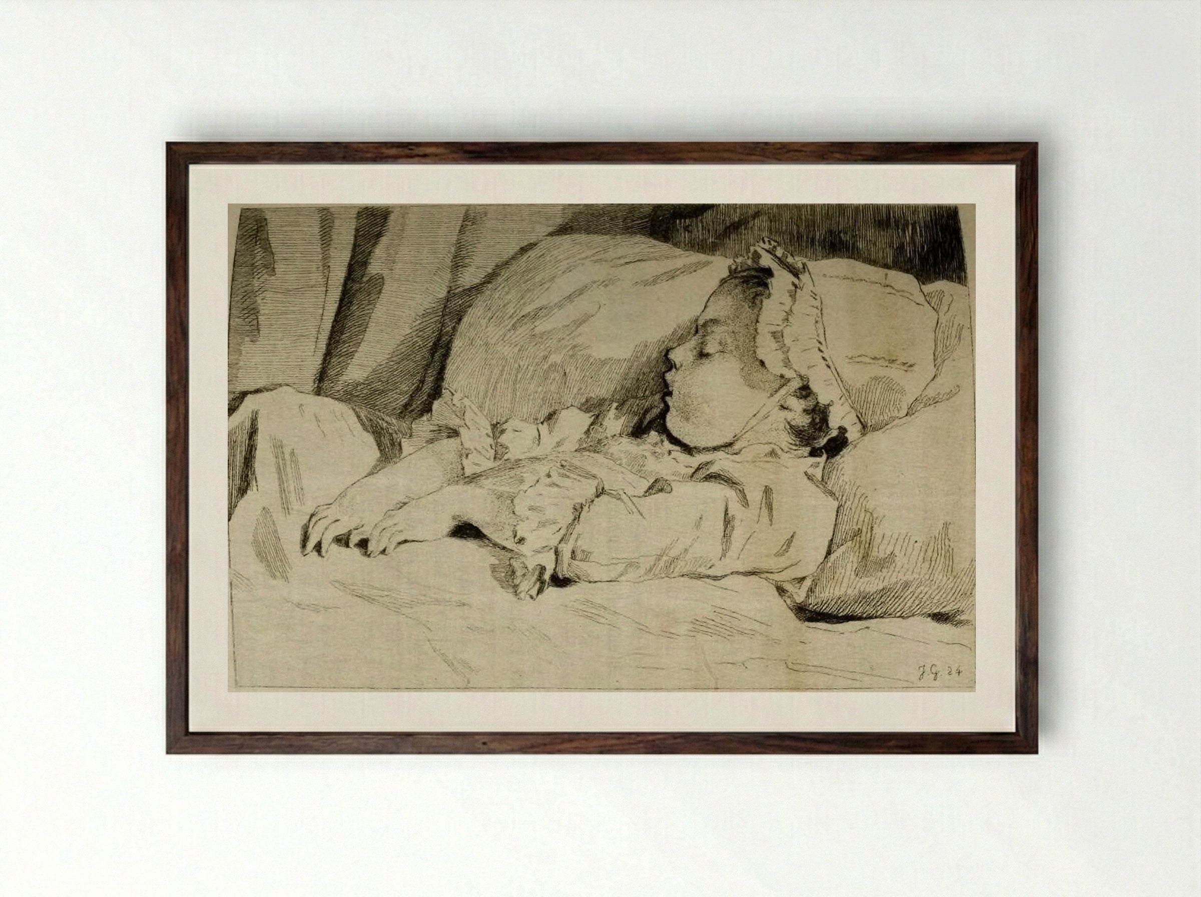 Little Girl Asleep - Jules de Goncourt - Framed Print Dark Wood