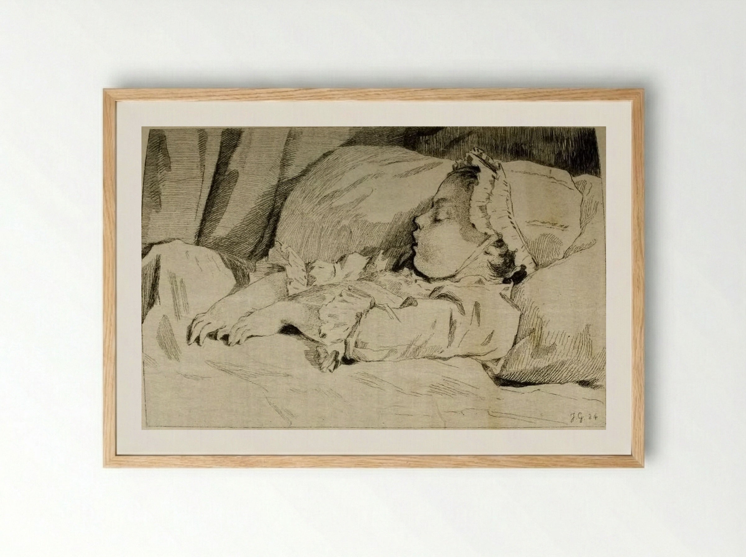 Little Girl Asleep - Jules de Goncourt - Framed Print Wood