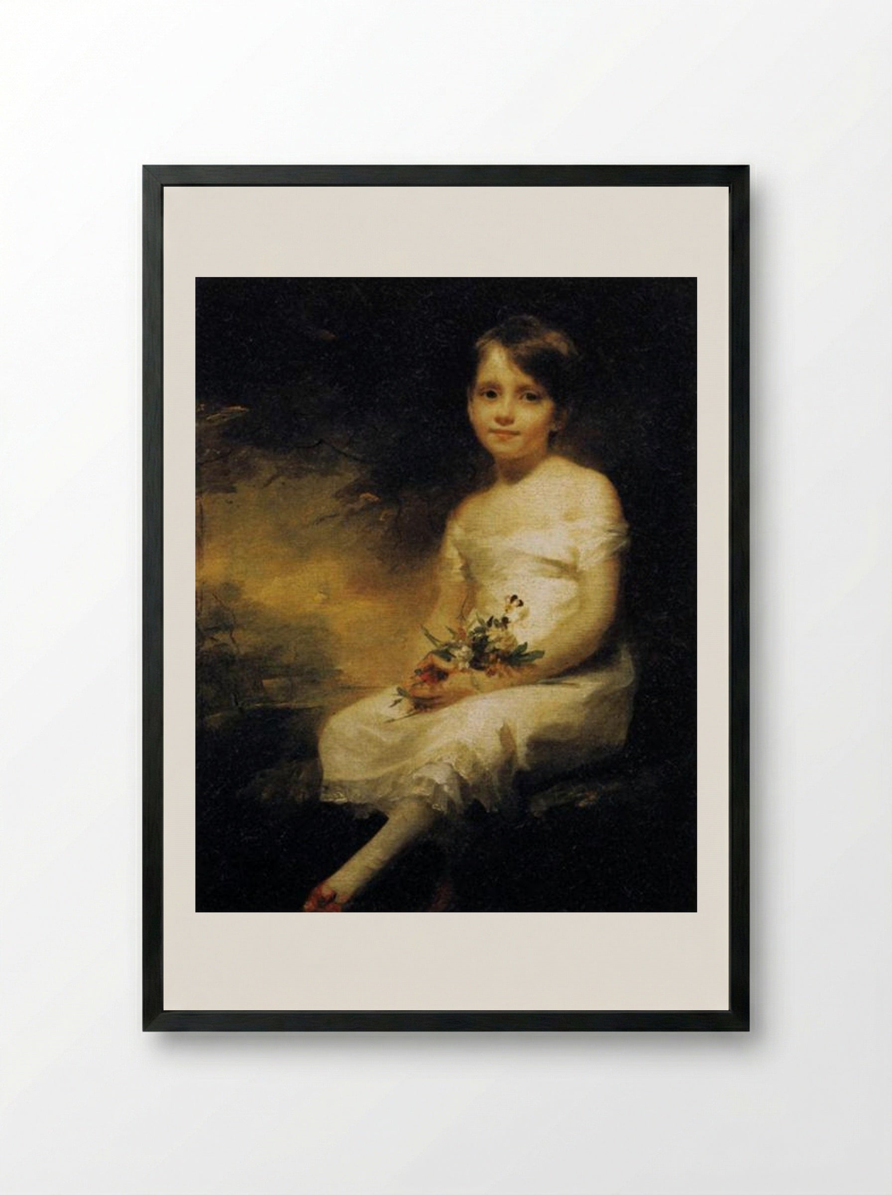 Little Girl Holding Flowers, Portrait of Nancy Graham - Henry Raeburn - Framed Print Black